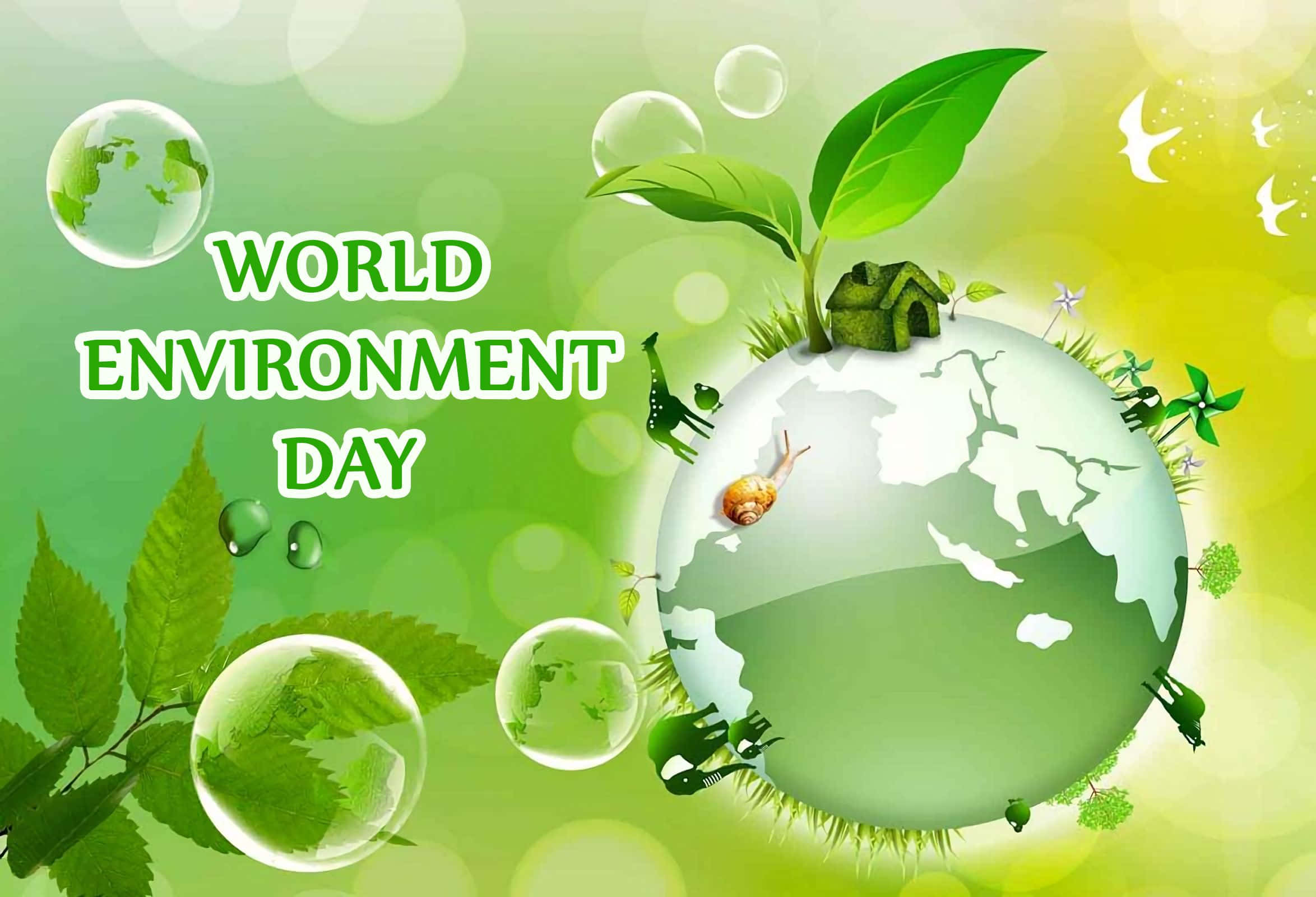 World Environment Day, green globe, leaves, Full HD Desktop Wallpaper