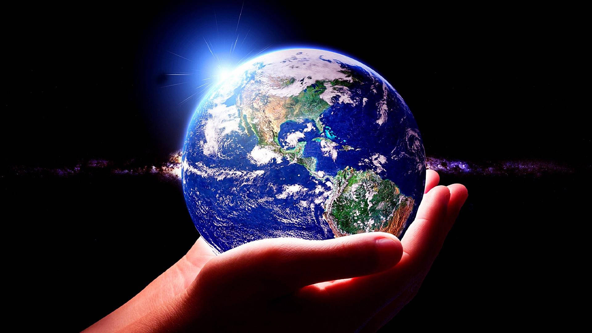 World Globe, glowing blue Earth, starry cosmic backdrop, Full HD Desktop Wallpaper