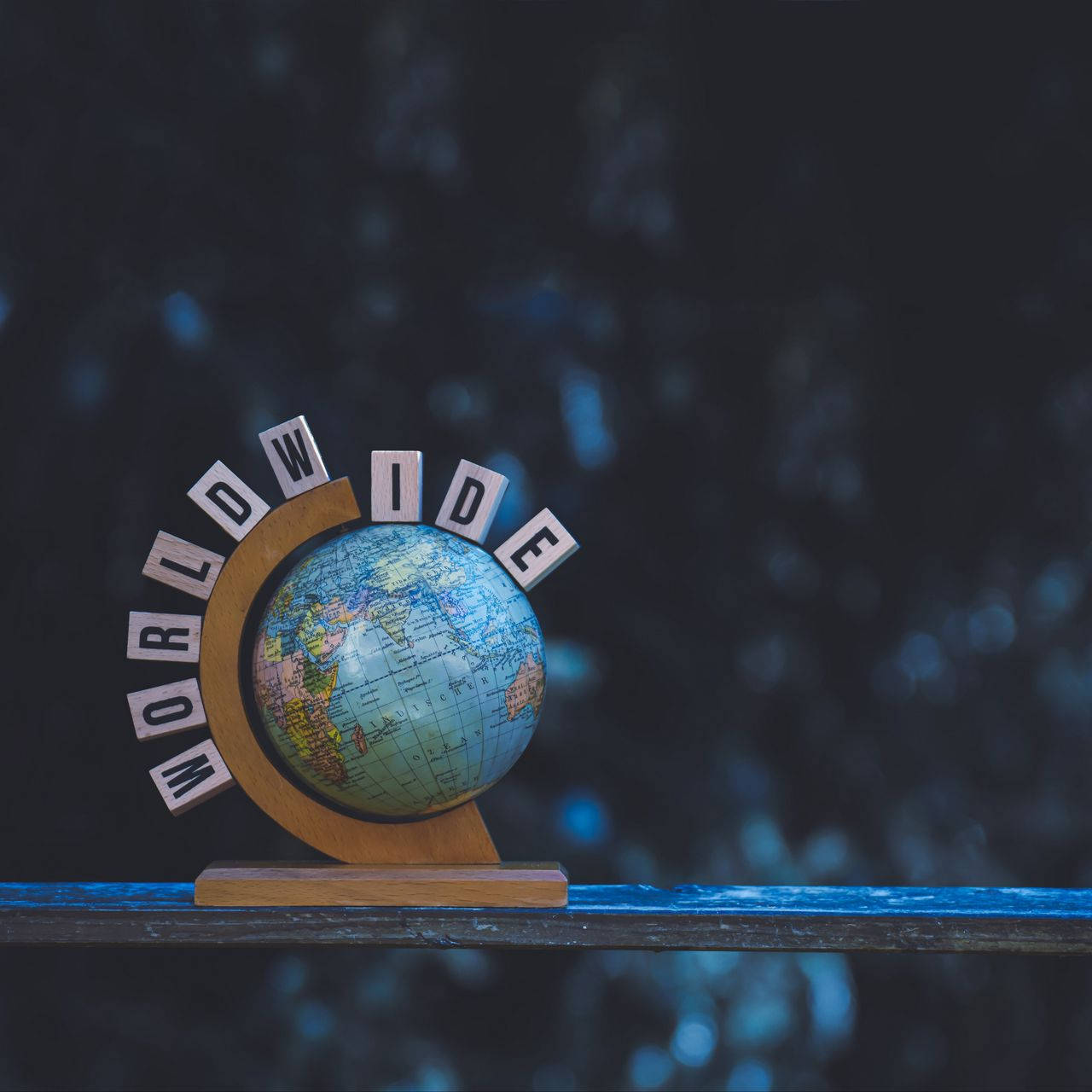 World Globe, wooden stand, WORLDWIDE letter blocks, HD Desktop Wallpaper
