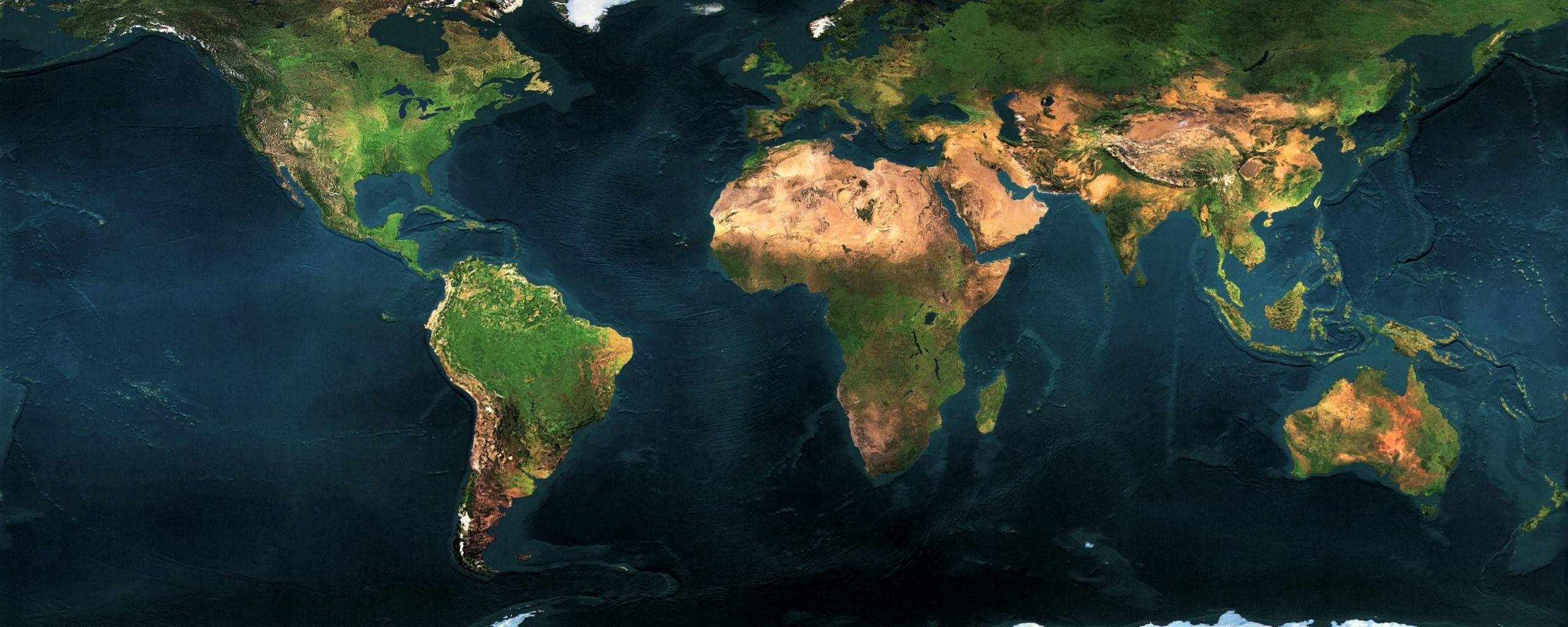 World Globe, 2560 x 1024, satellite view, 2K Desktop Wallpaper