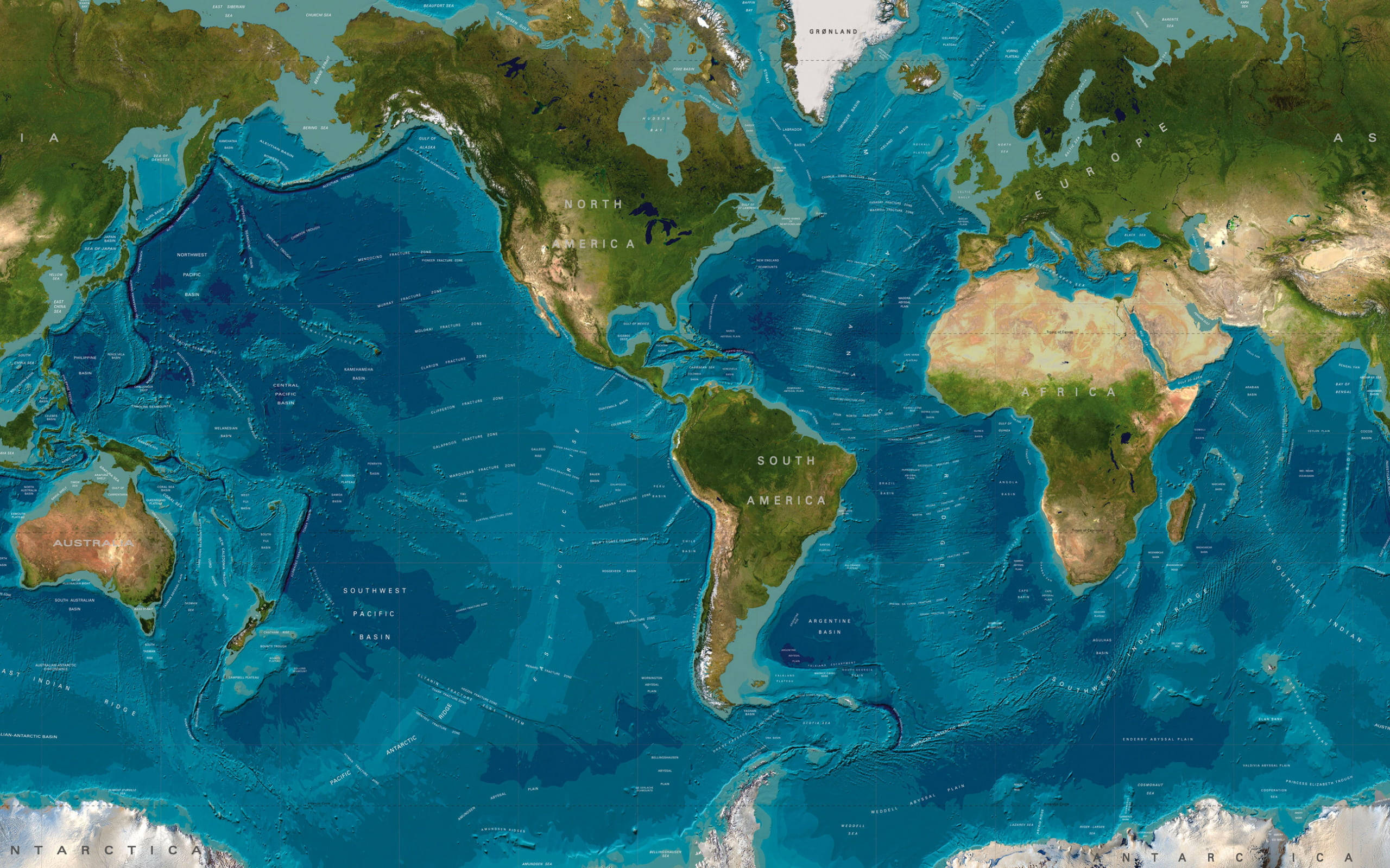continents, oceans, labeled landmasses, 2K Desktop Wallpaper
