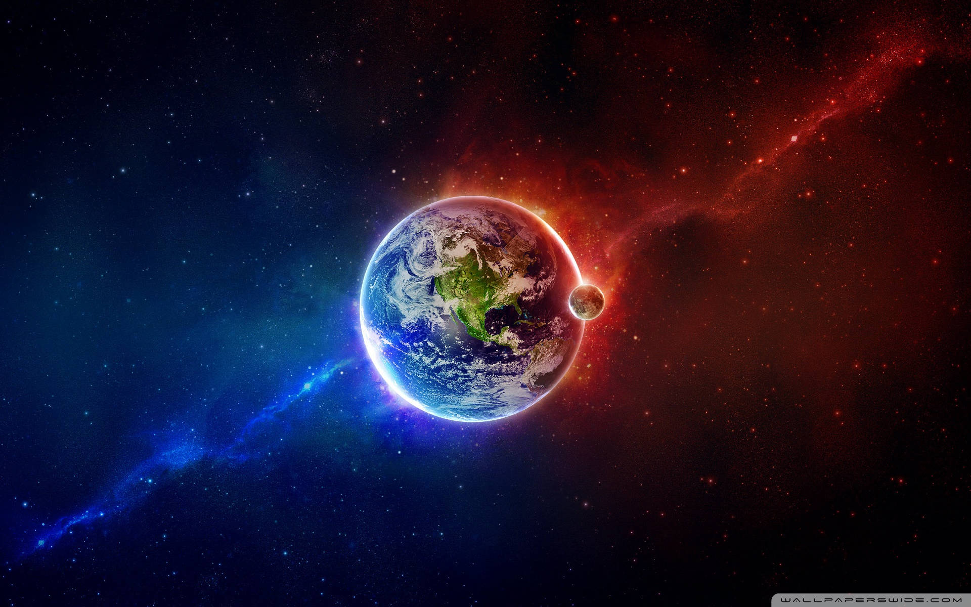 Earth, vibrant blues and greens, cosmic backdrop, Full HD Desktop Wallpaper