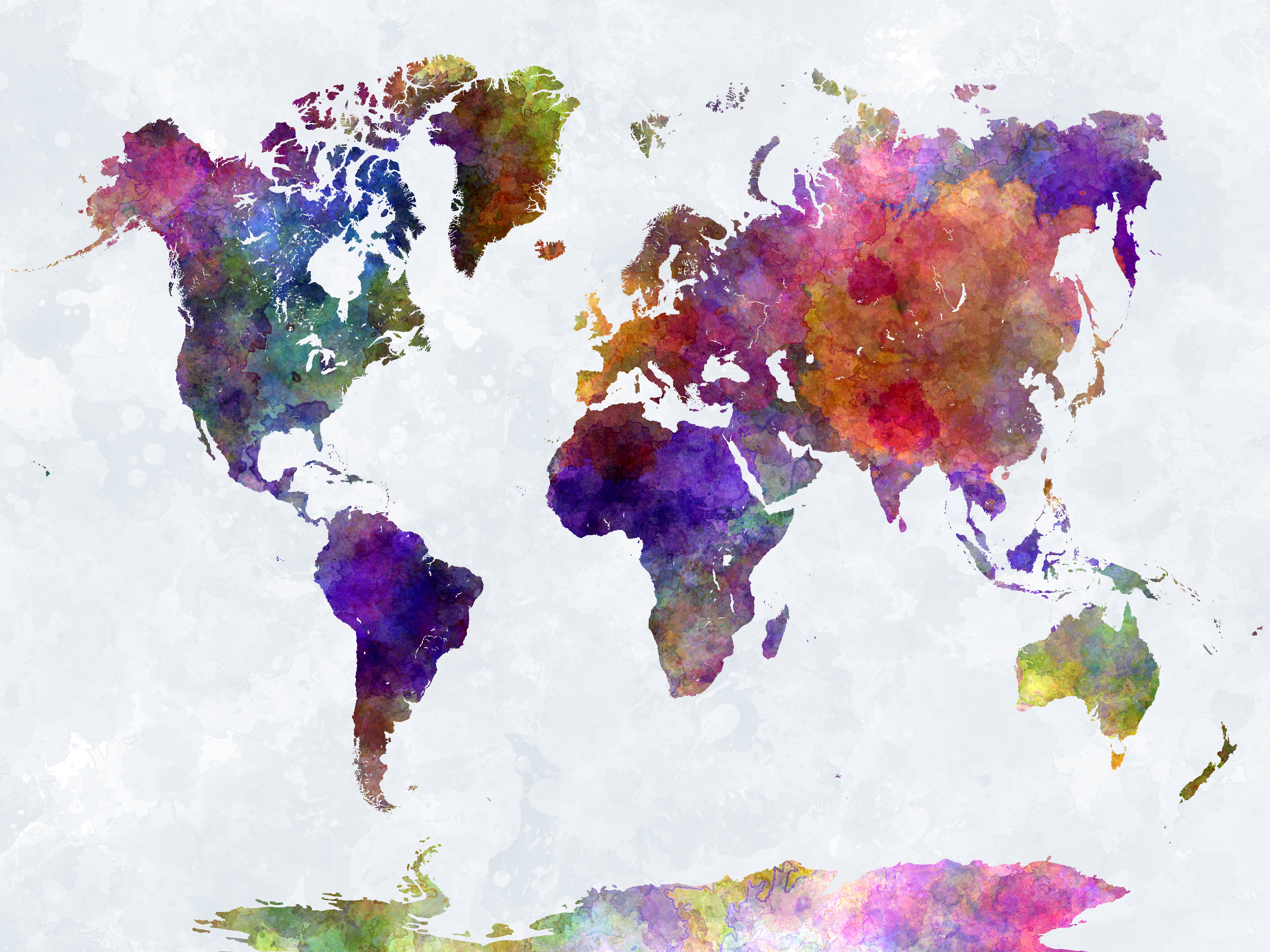 World Map 4K, dark watercolors, purple, 8K Desktop Wallpaper