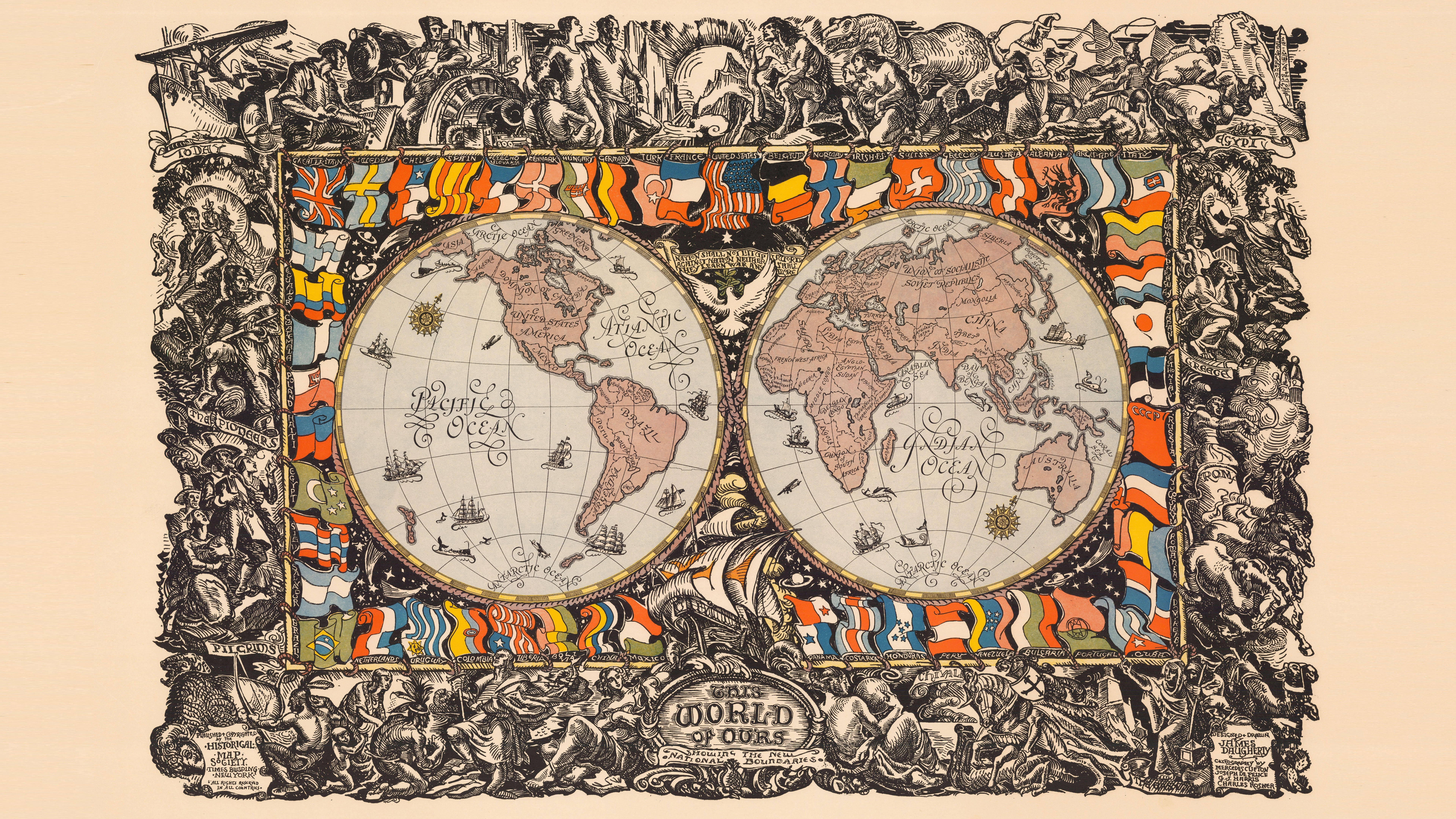 World Map 4K, late 20th century, ornate vintage world map, 8K Desktop Wallpaper