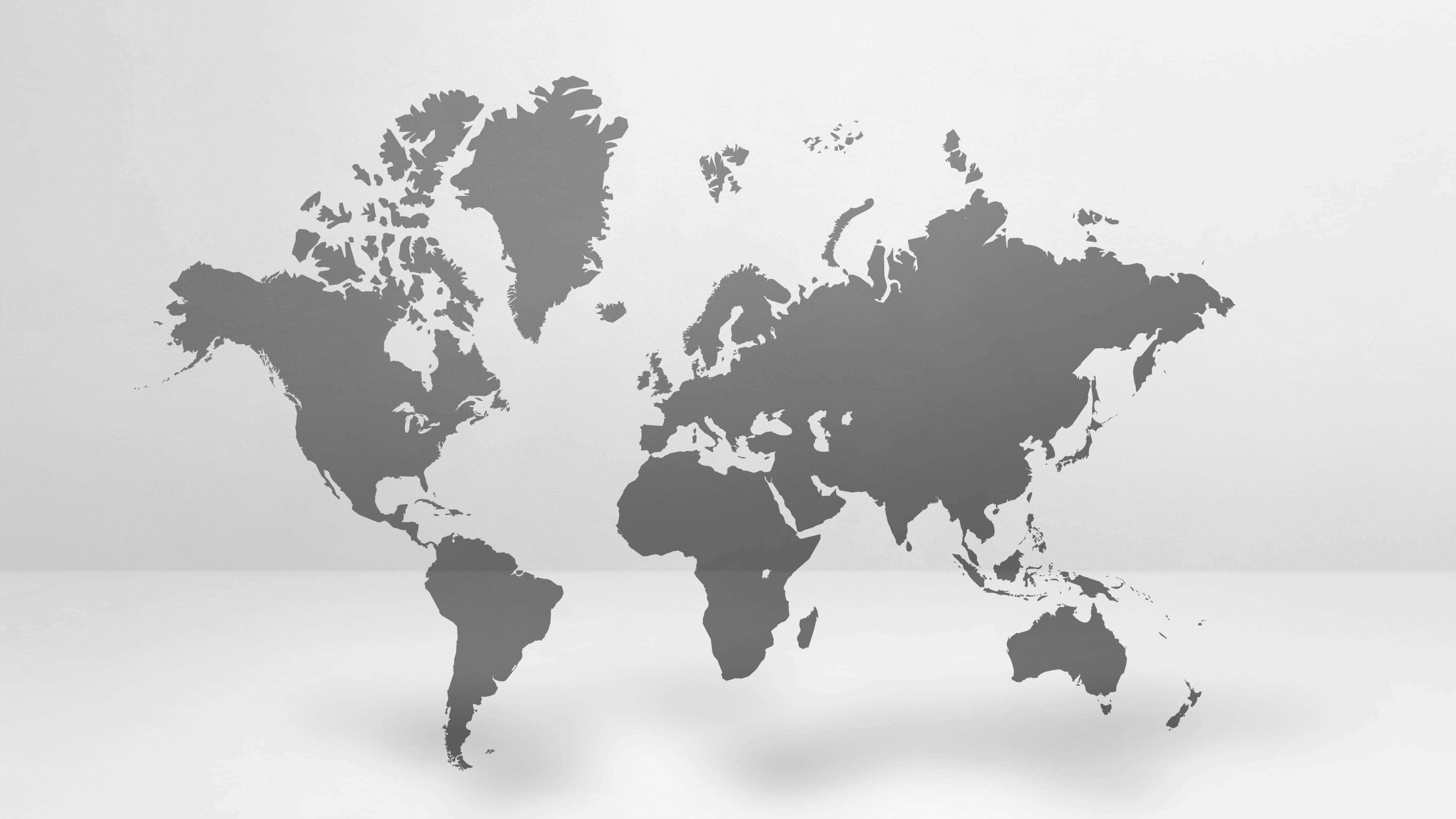 minimalist world map, gray world map silhouette, white surface, 4K Desktop Wallpaper