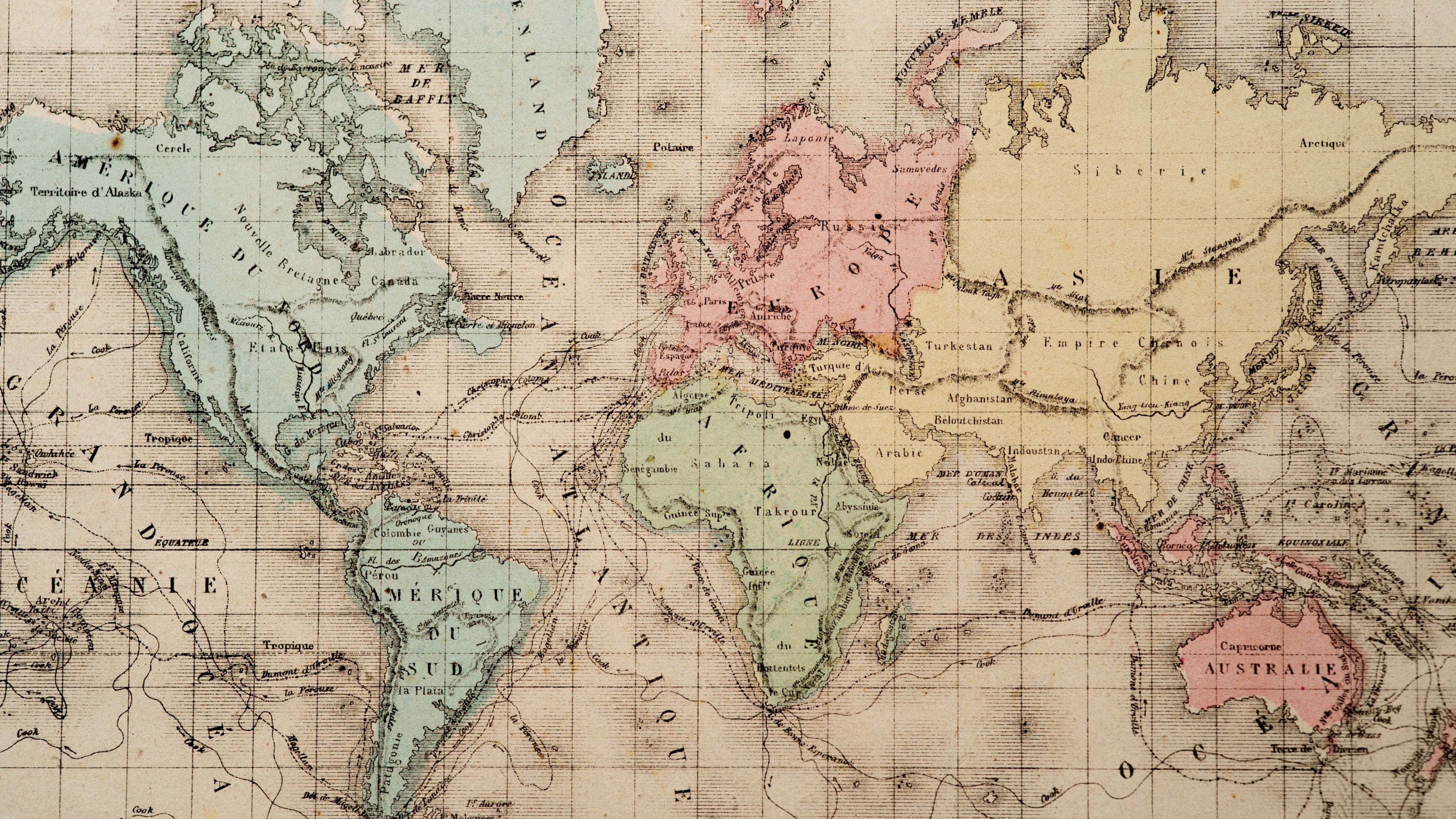 vintage world map, faded colors, intricate typography, 4K Desktop Wallpaper