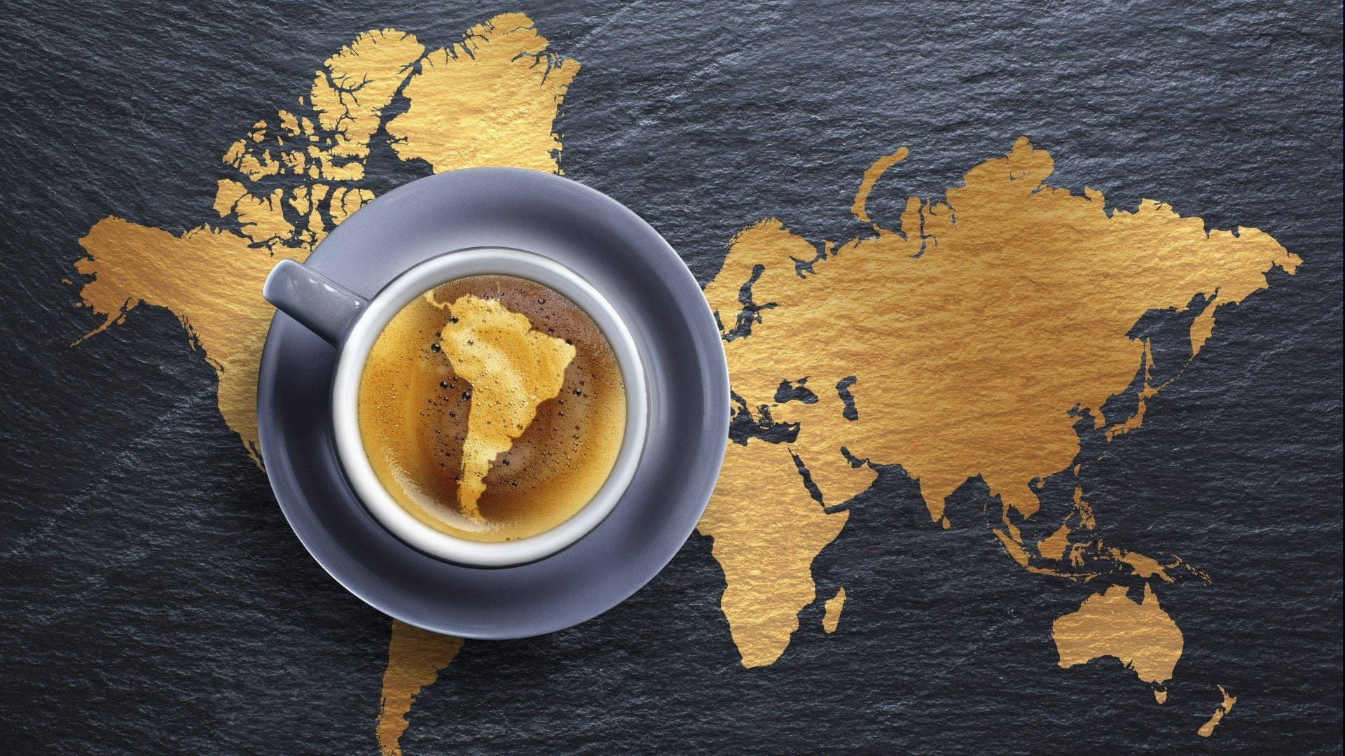 espresso, golden South America-shaped crema, slate surface, Full HD Desktop Wallpaper