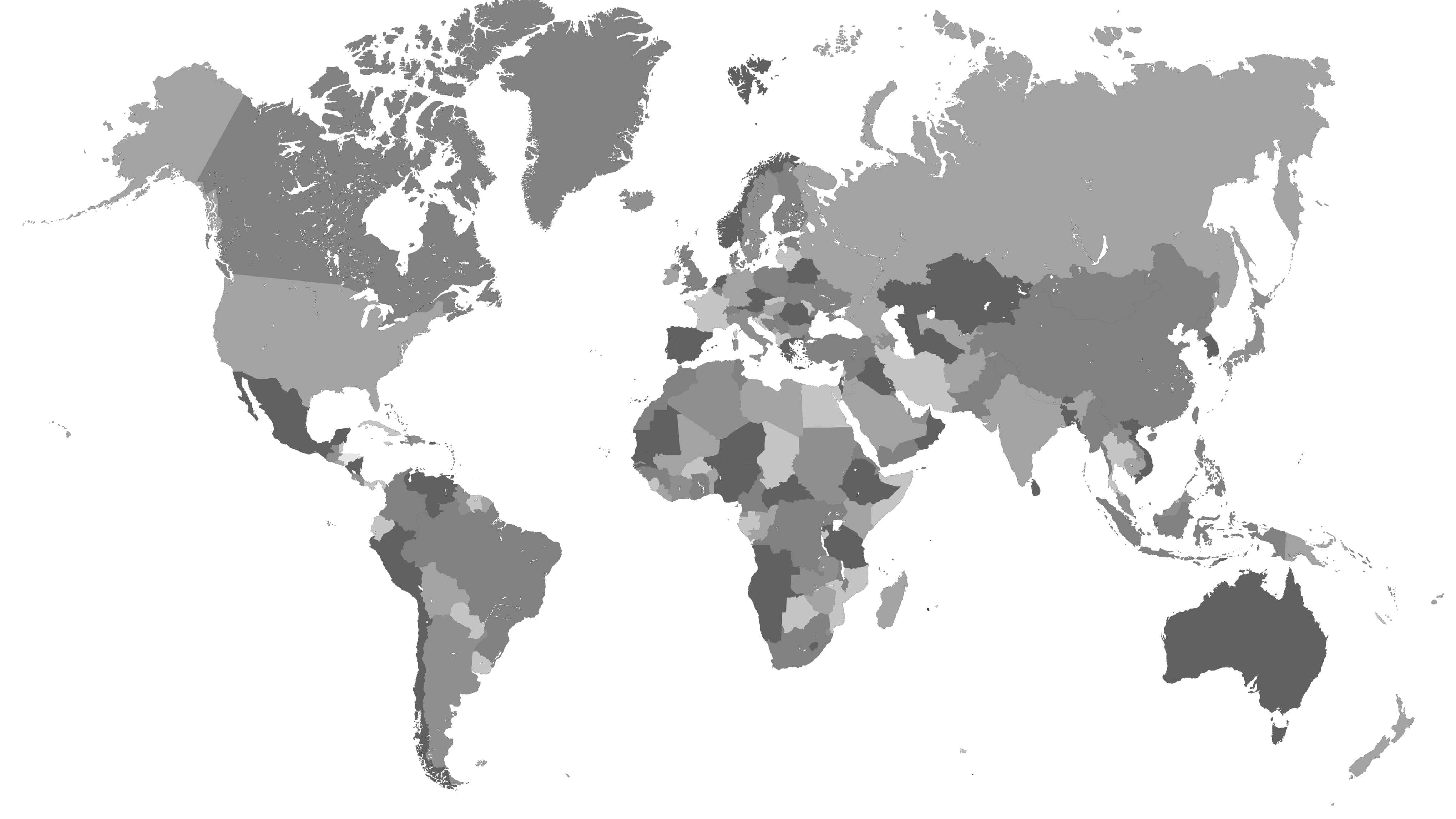 monochrome world map, grayscale world map, continents, 4K Desktop Wallpaper