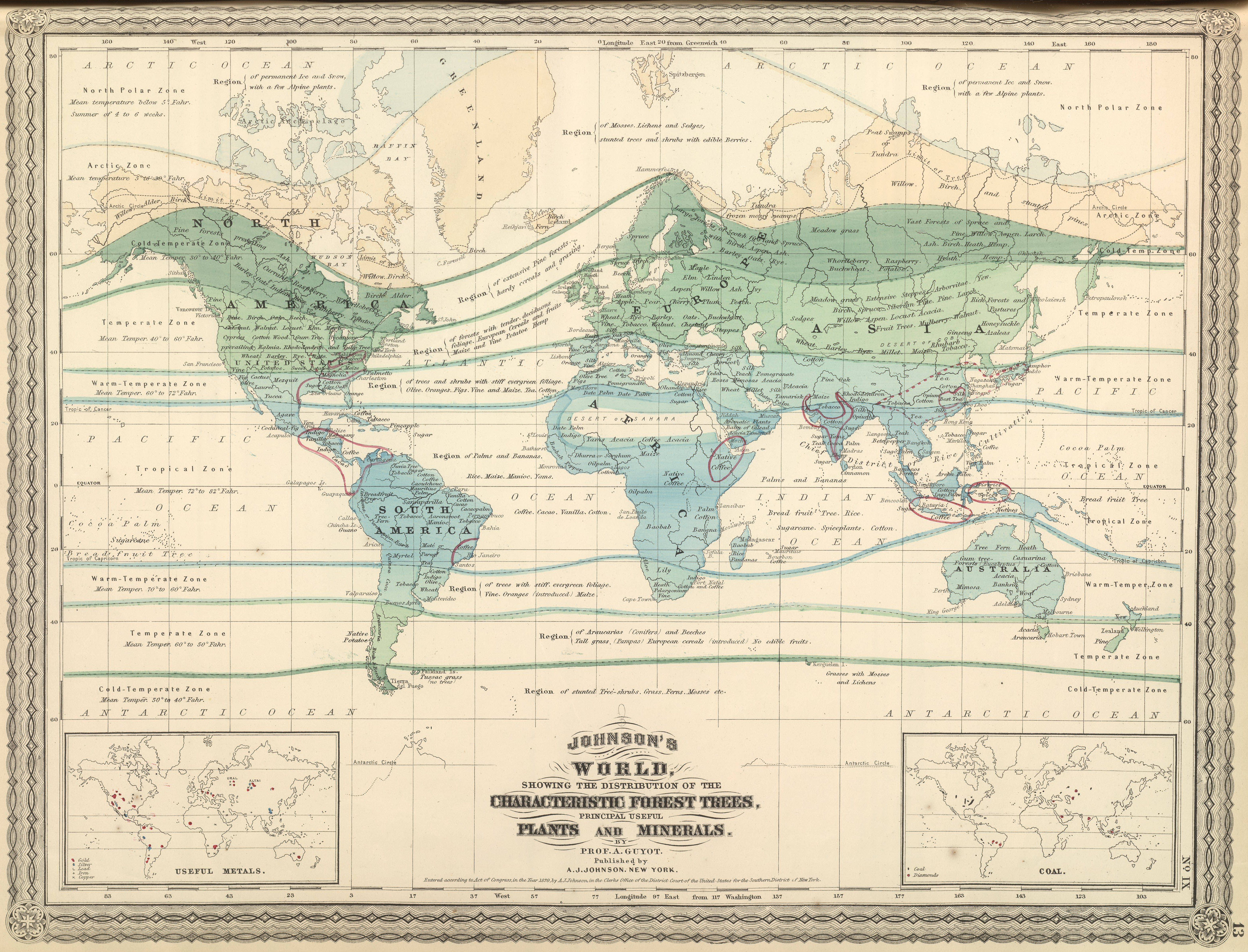 19th-century world map, forest tree plant, mineral distribution, 5K Desktop Wallpaper
