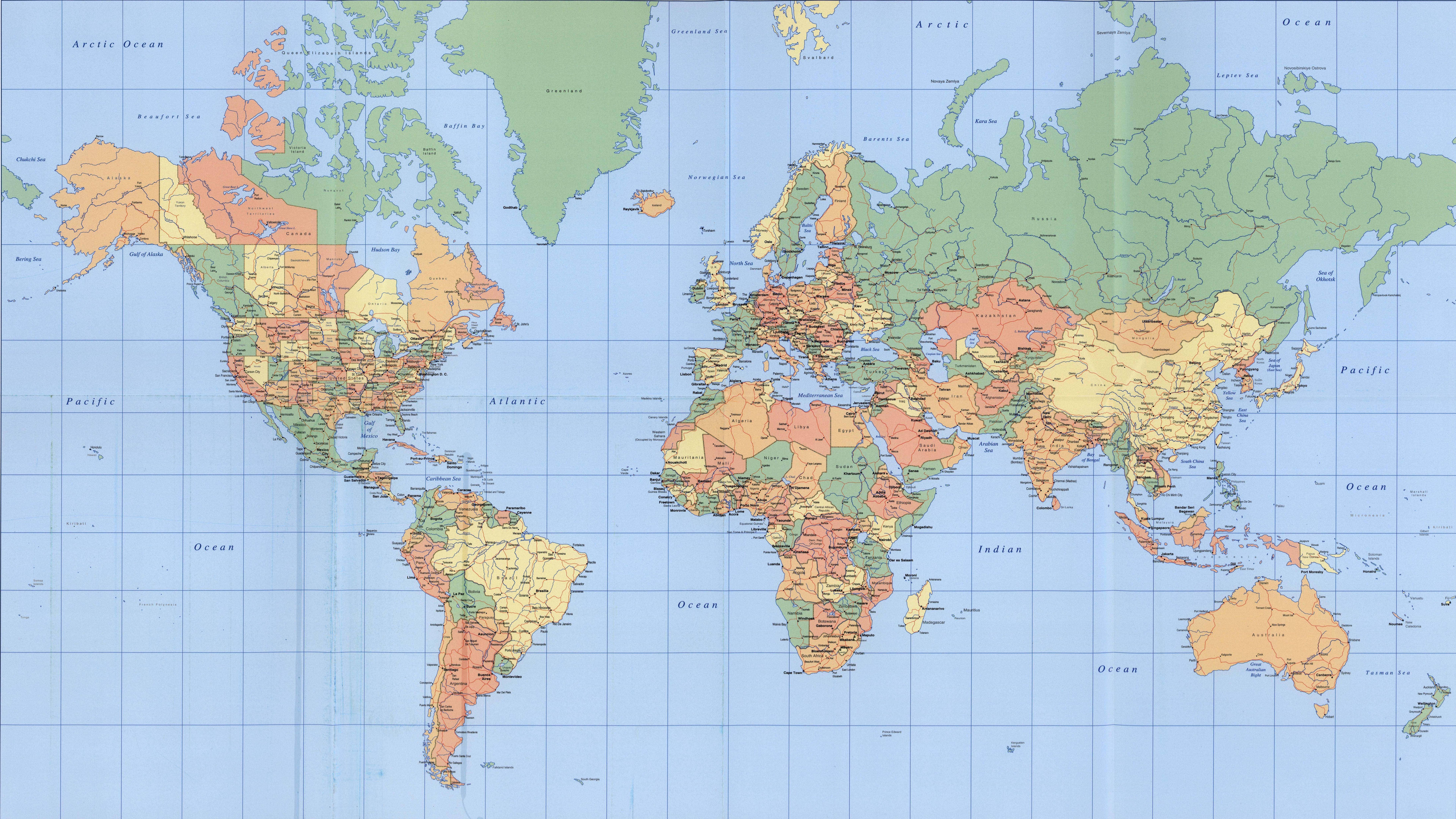 detailed political world map, 4K, continents, 8K Desktop Wallpaper