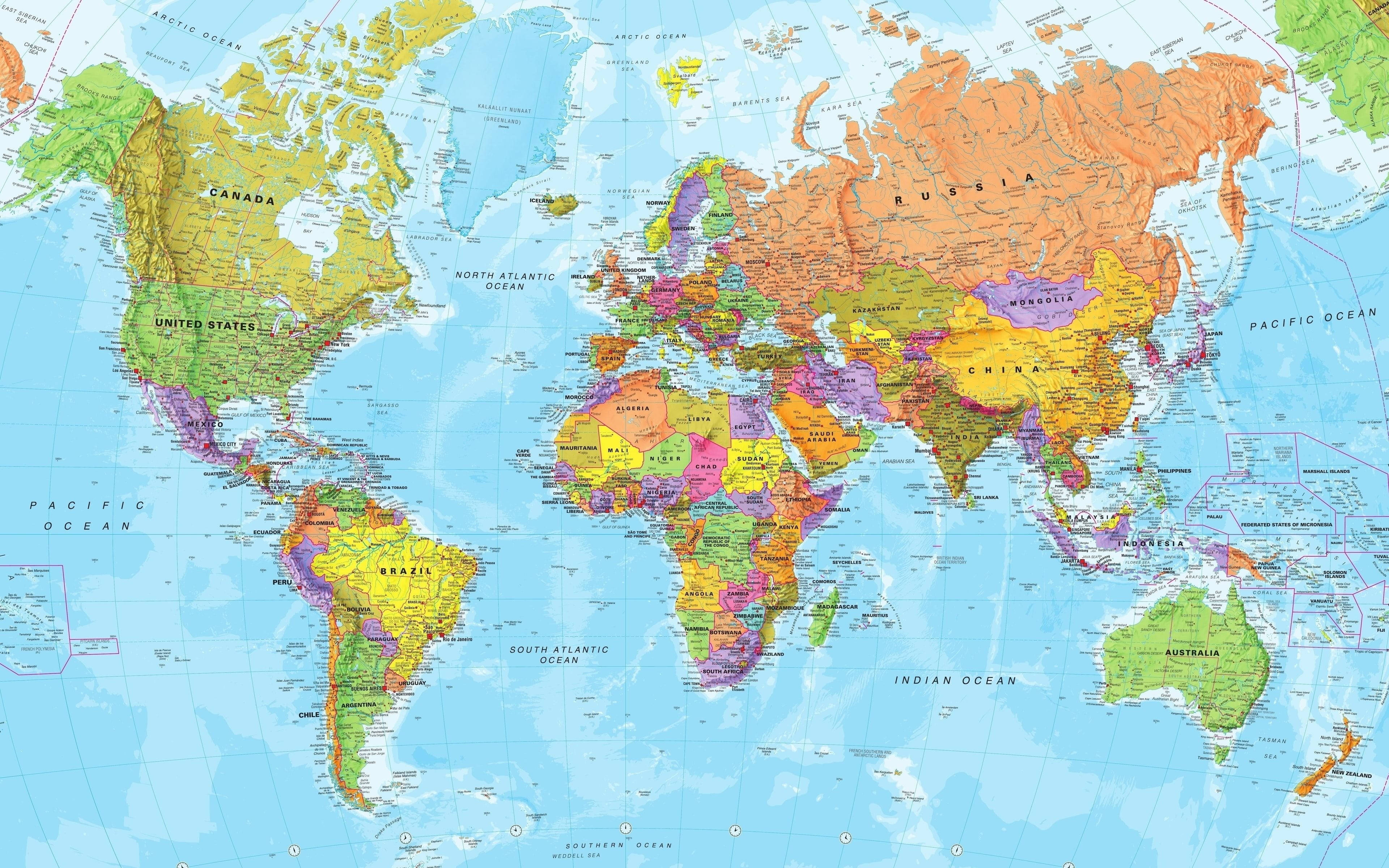 World Map, colorful, political, 4K Desktop Wallpaper