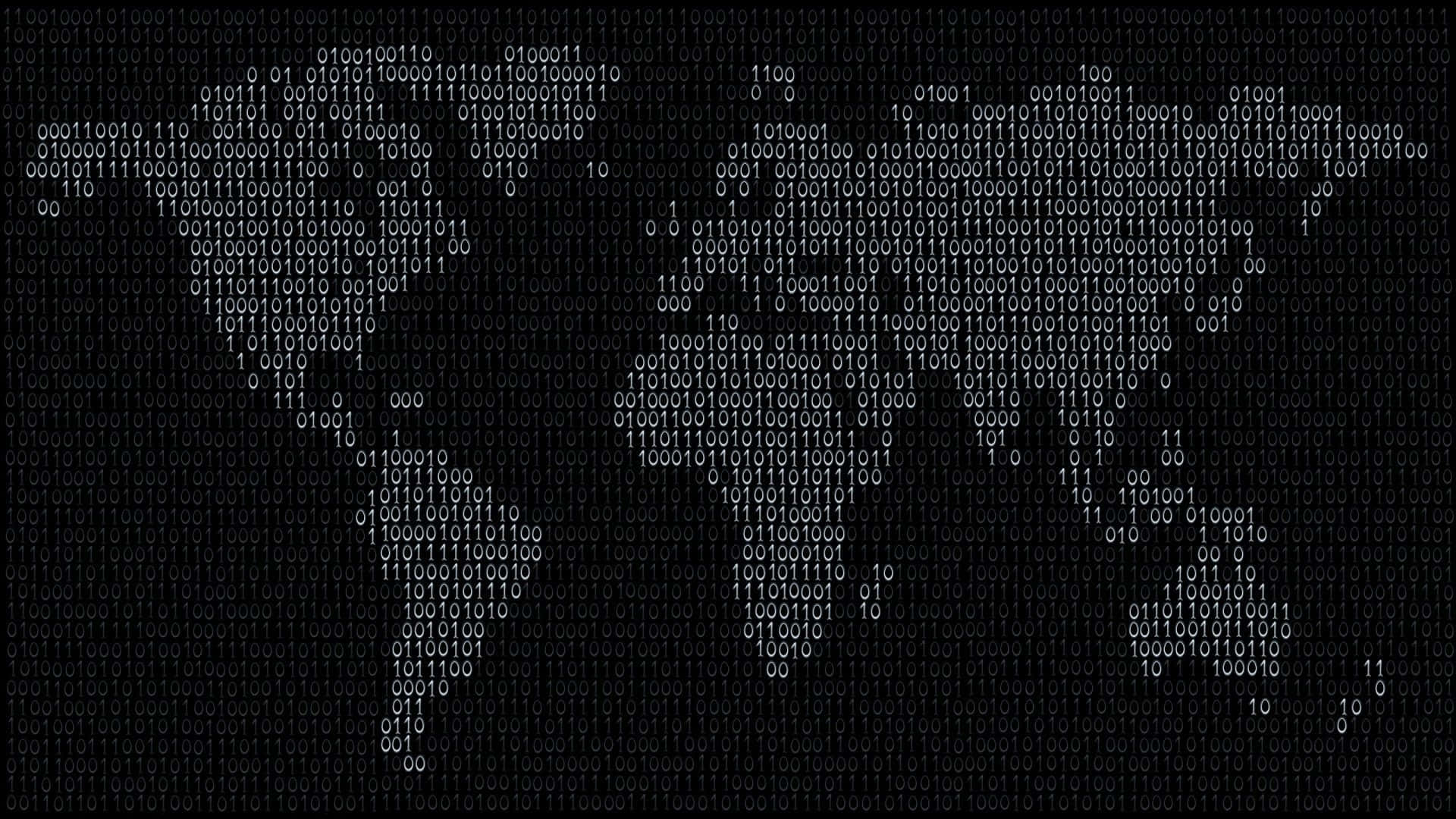 world map, glowing binary code, dark background, Full HD Desktop Wallpaper