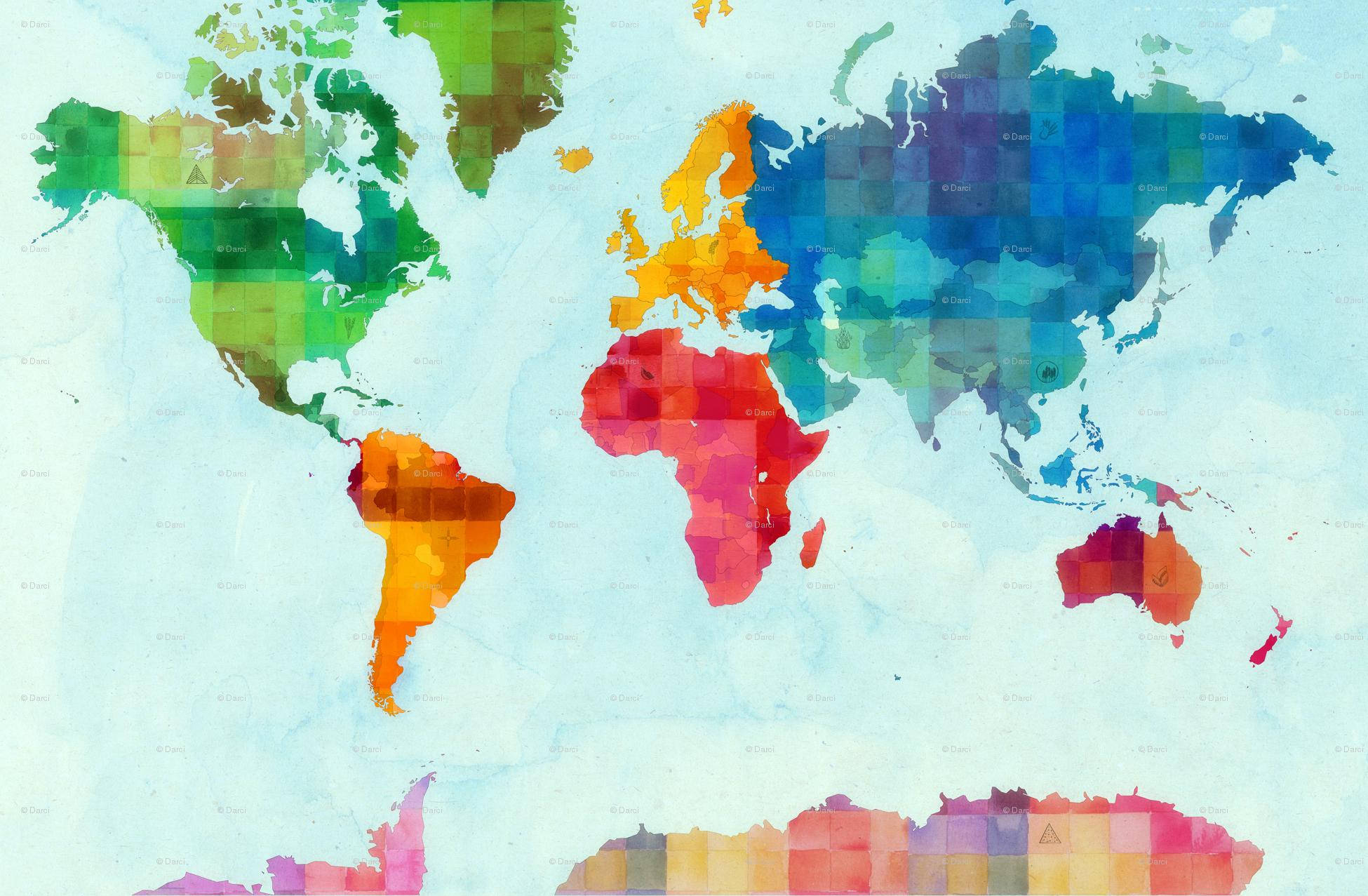 colorful rainbow pixels, watercolor world map, colorful pixelated blocks, Full HD Desktop Wallpaper