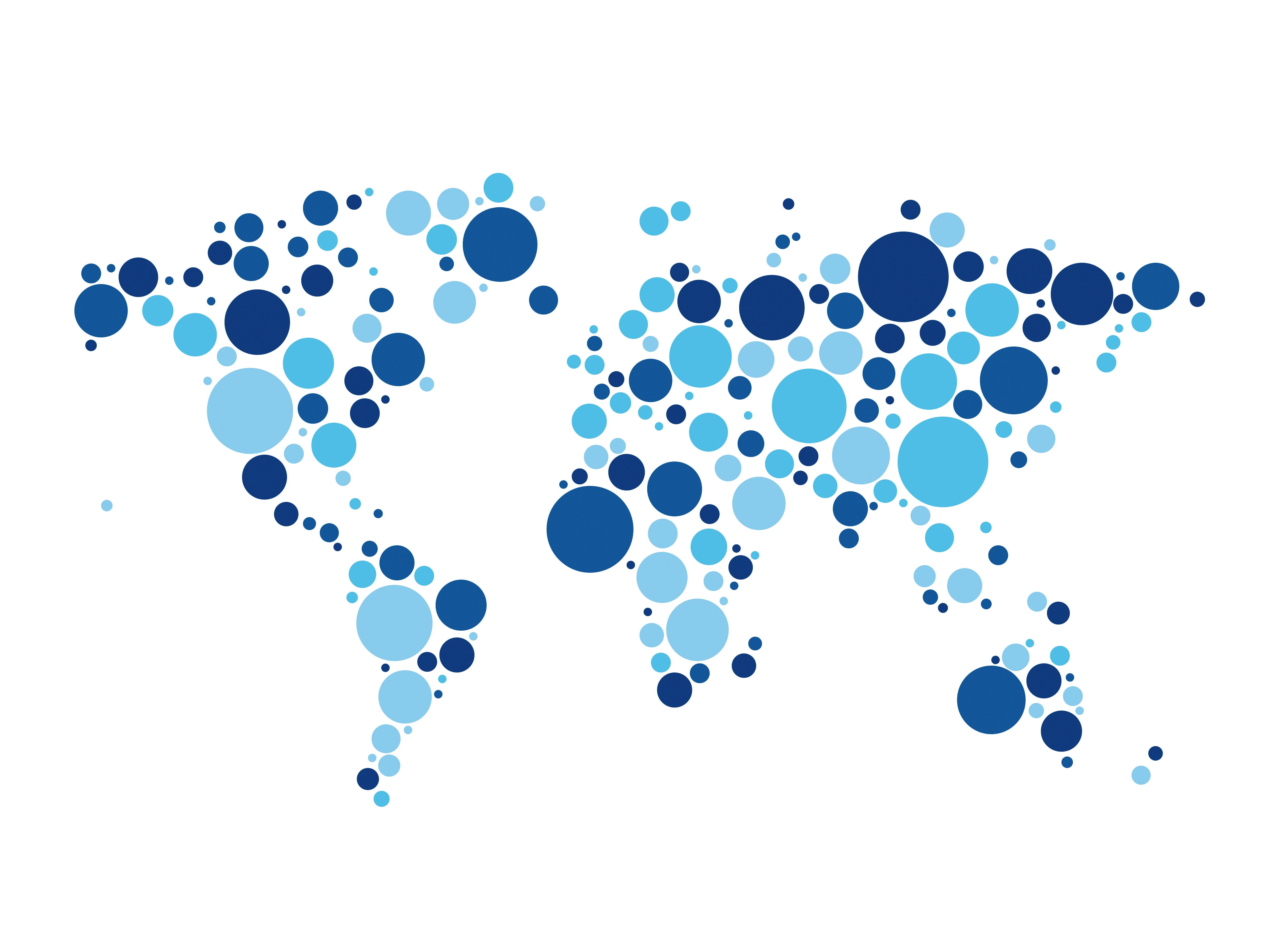 minimalist, blue circles, world map, 4K Desktop Wallpaper