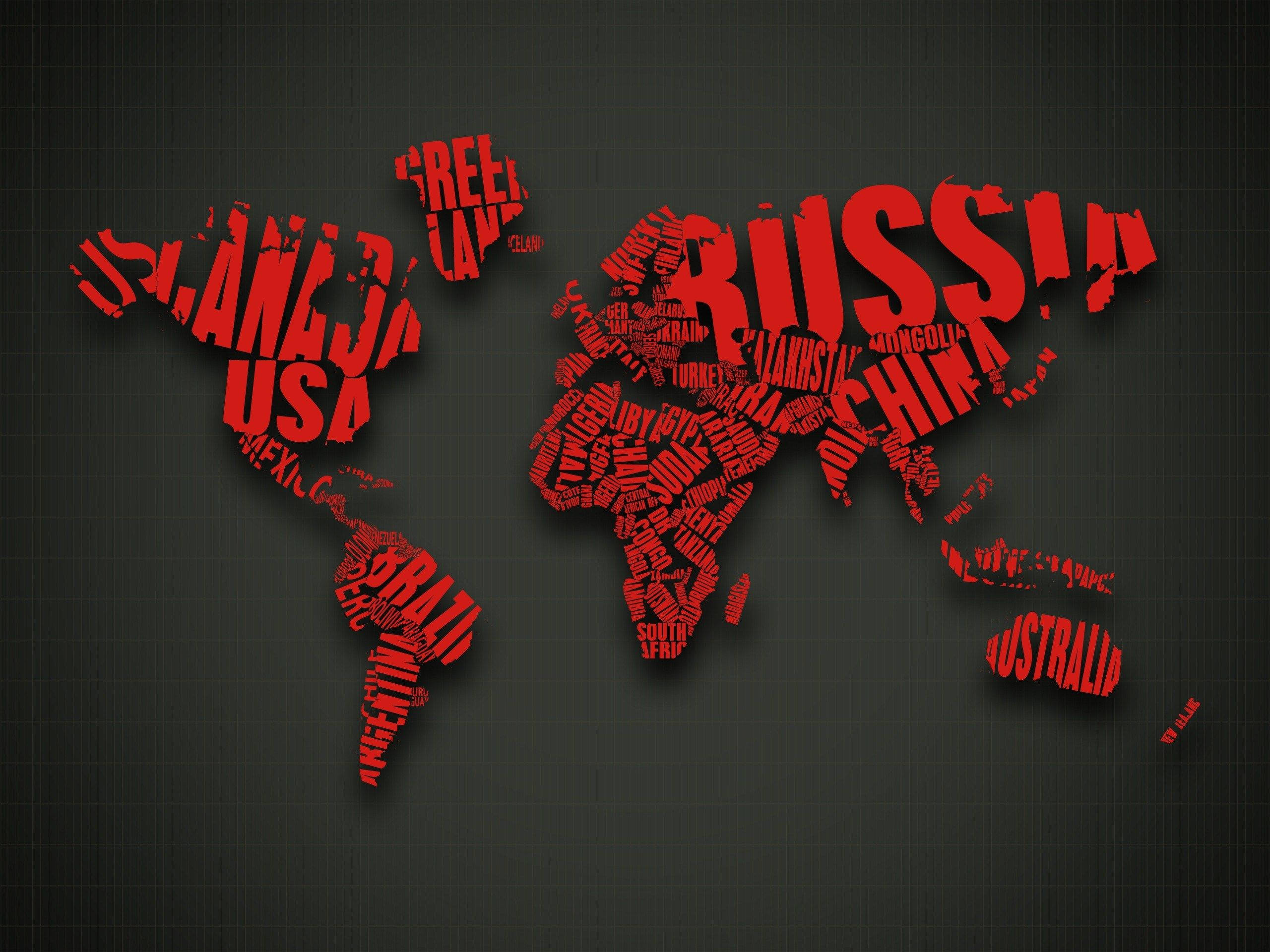 red, country names, world map, 2K Desktop Wallpaper