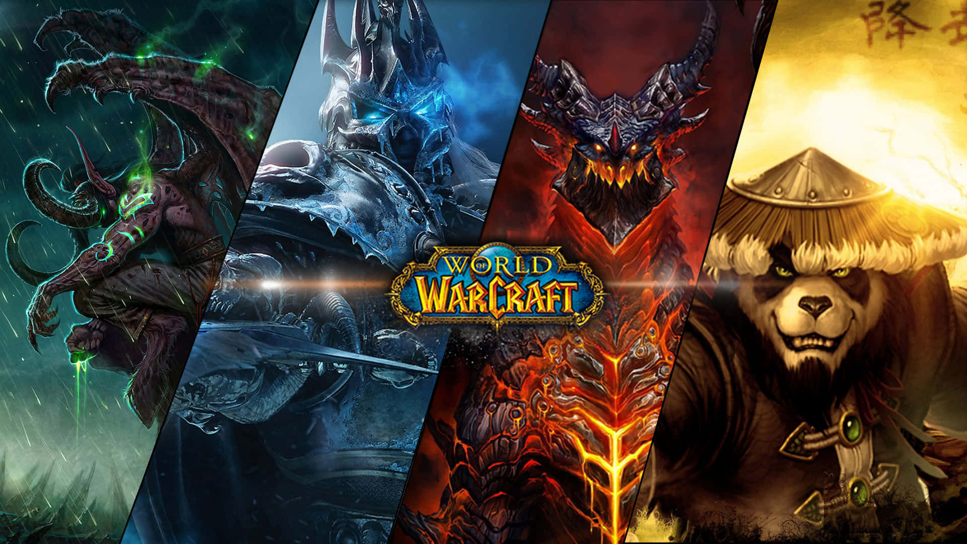 World Of Warcraft, epic fantasy characters, dramatic diagonal panels, Full HD Desktop Wallpaper
