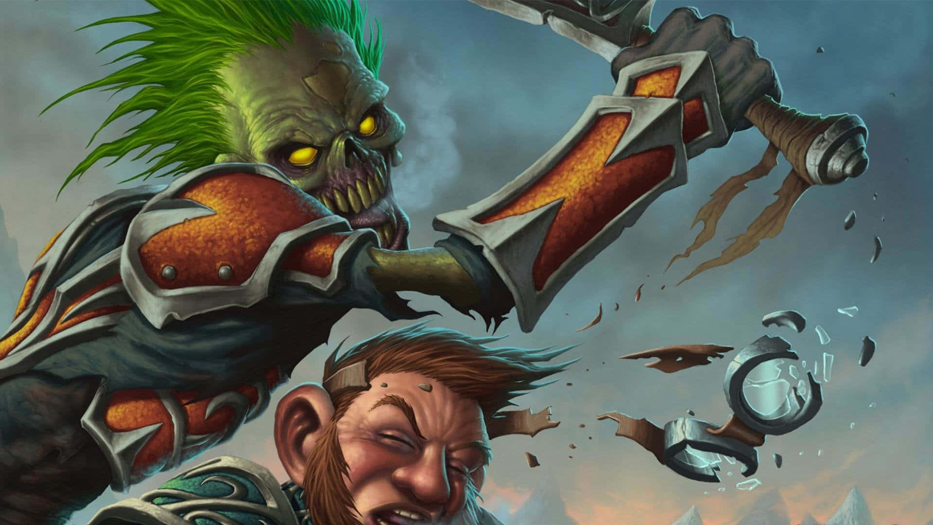 World of Warcraft, green-haired skeletal warrior, glowing sword, Full HD Desktop Wallpaper