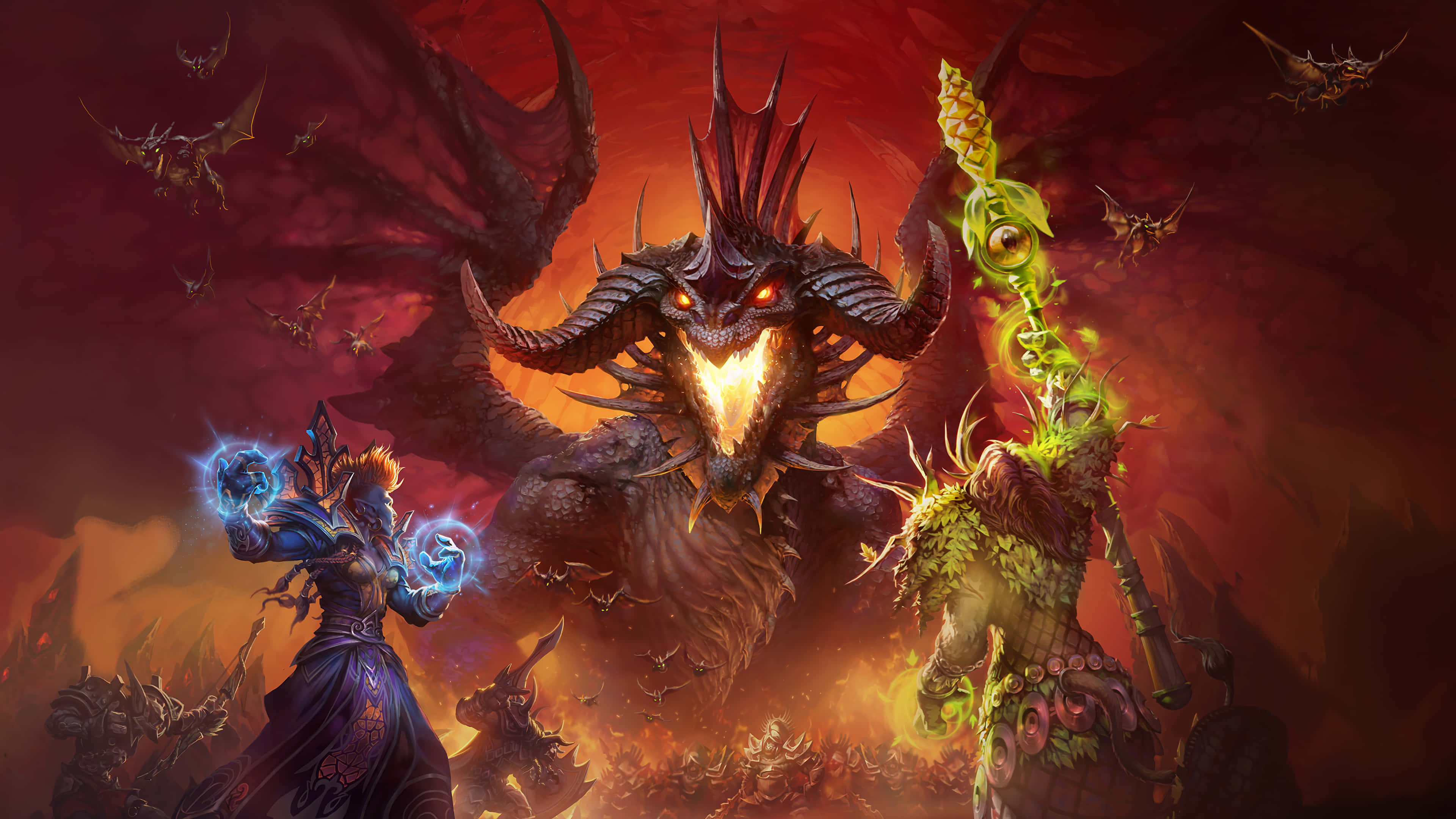 World of Warcraft, demon with a sword, massive spiked dragon, 4K Desktop Wallpaper