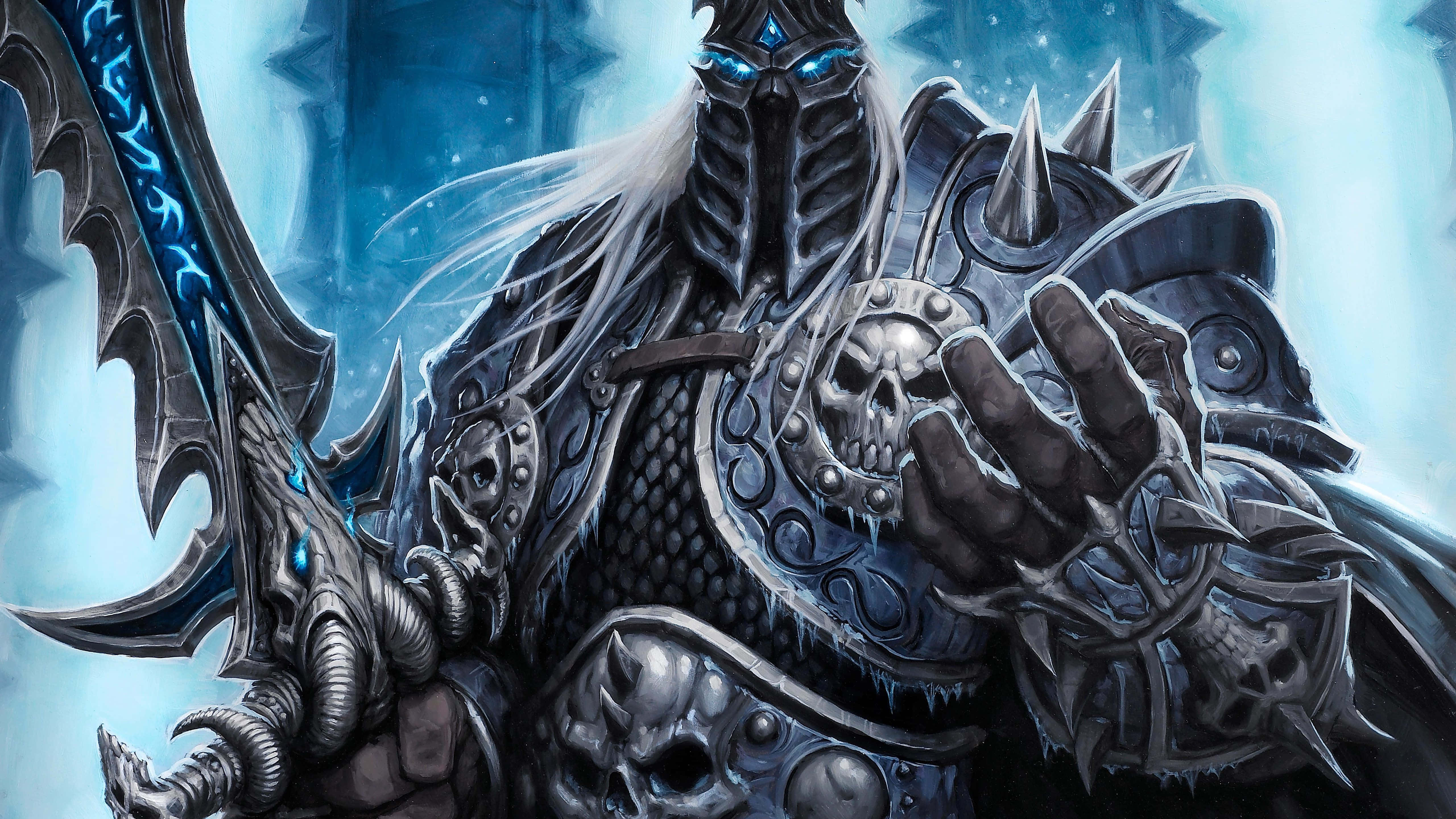 World of Warcraft, warlord, glowing blue eyes, 5K Desktop Wallpaper