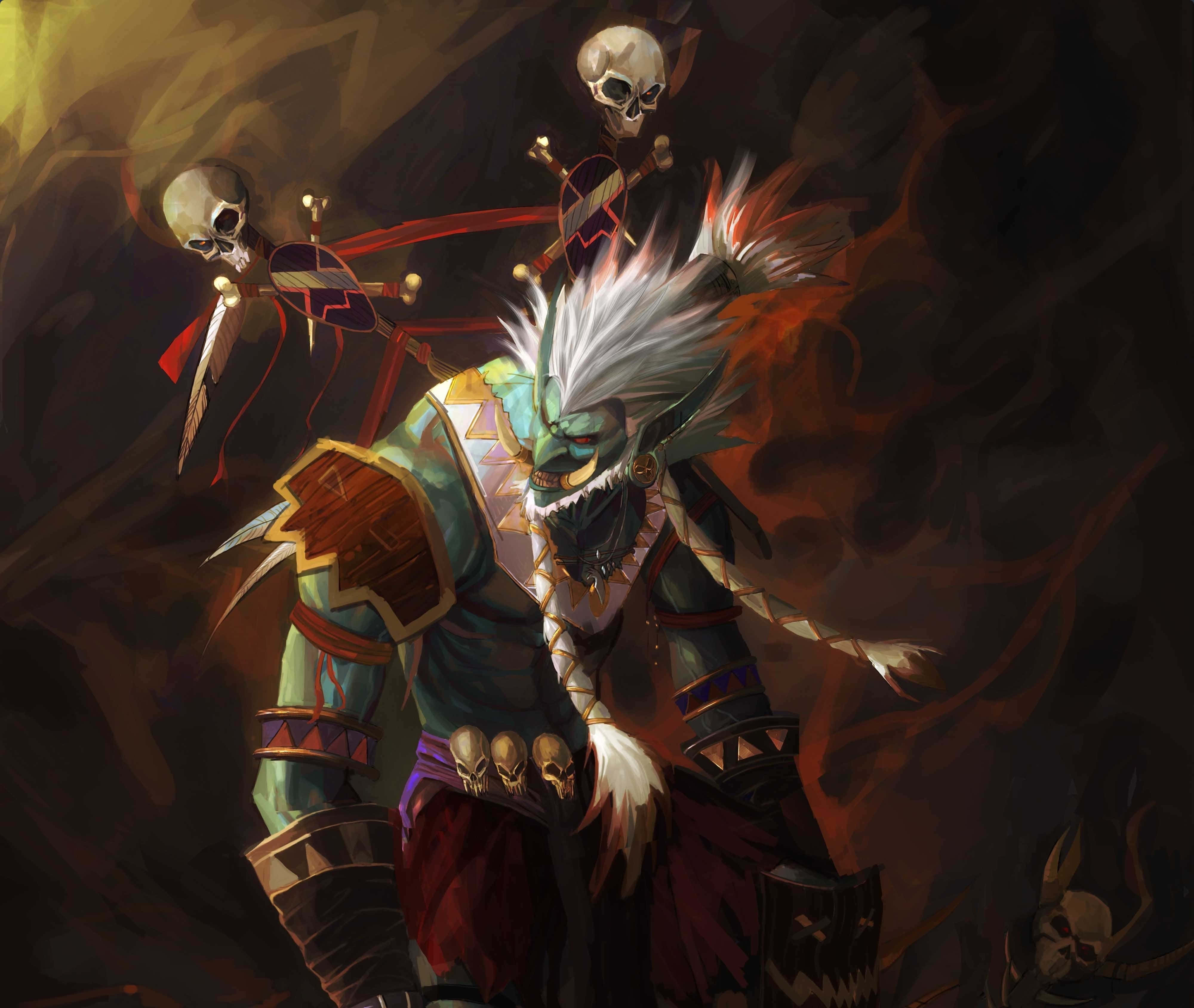 World of Warcraft, green-skinned warrior, white hair, 4K Desktop Wallpaper