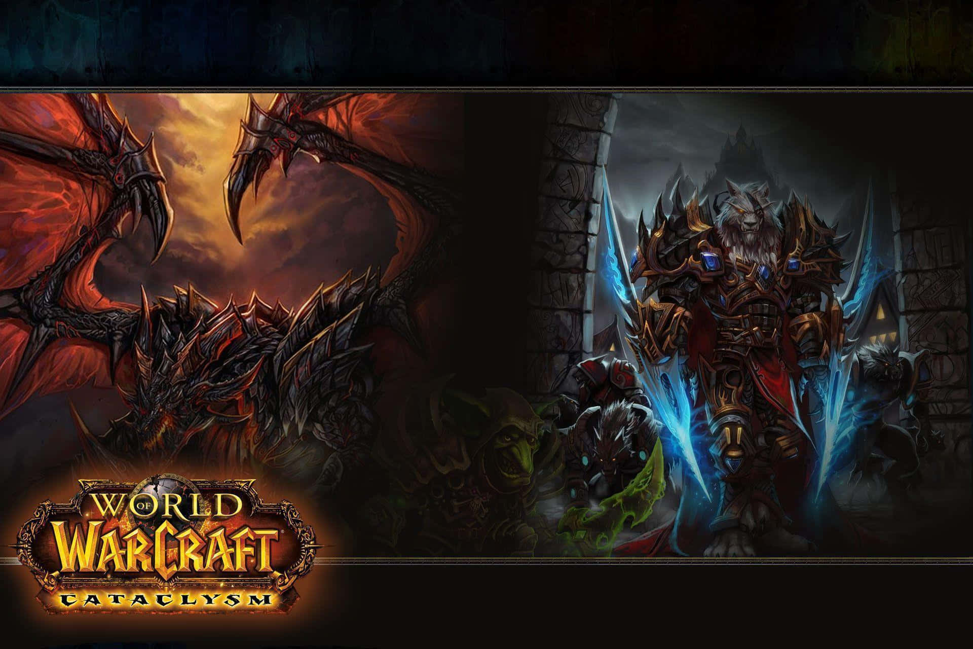 World of Warcraft Cataclysm, massive red dragon, armored warriors, Full HD Desktop Wallpaper