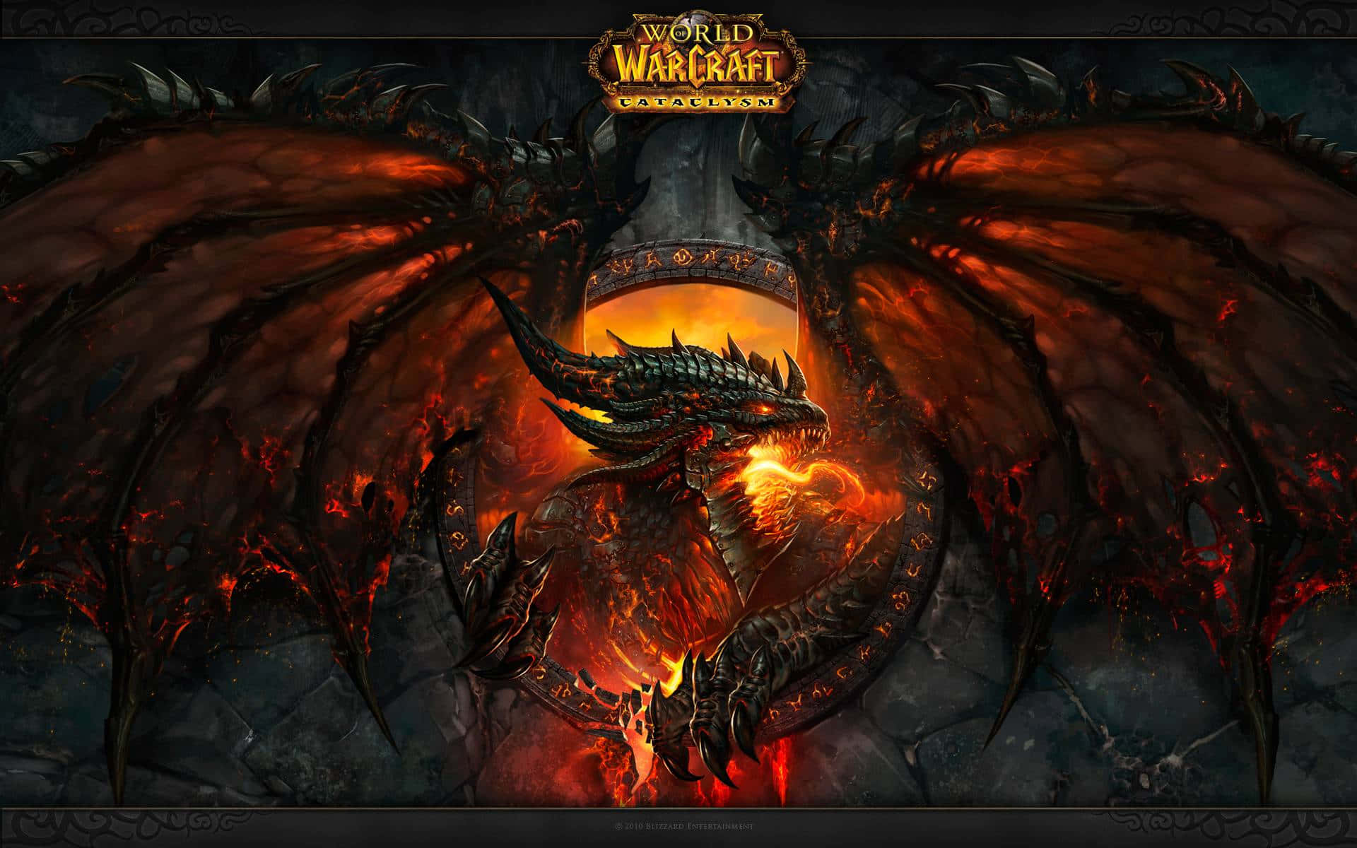 World of Warcraft Cataclysm, fiery dragon, glowing orange eyes, Full HD Desktop Wallpaper