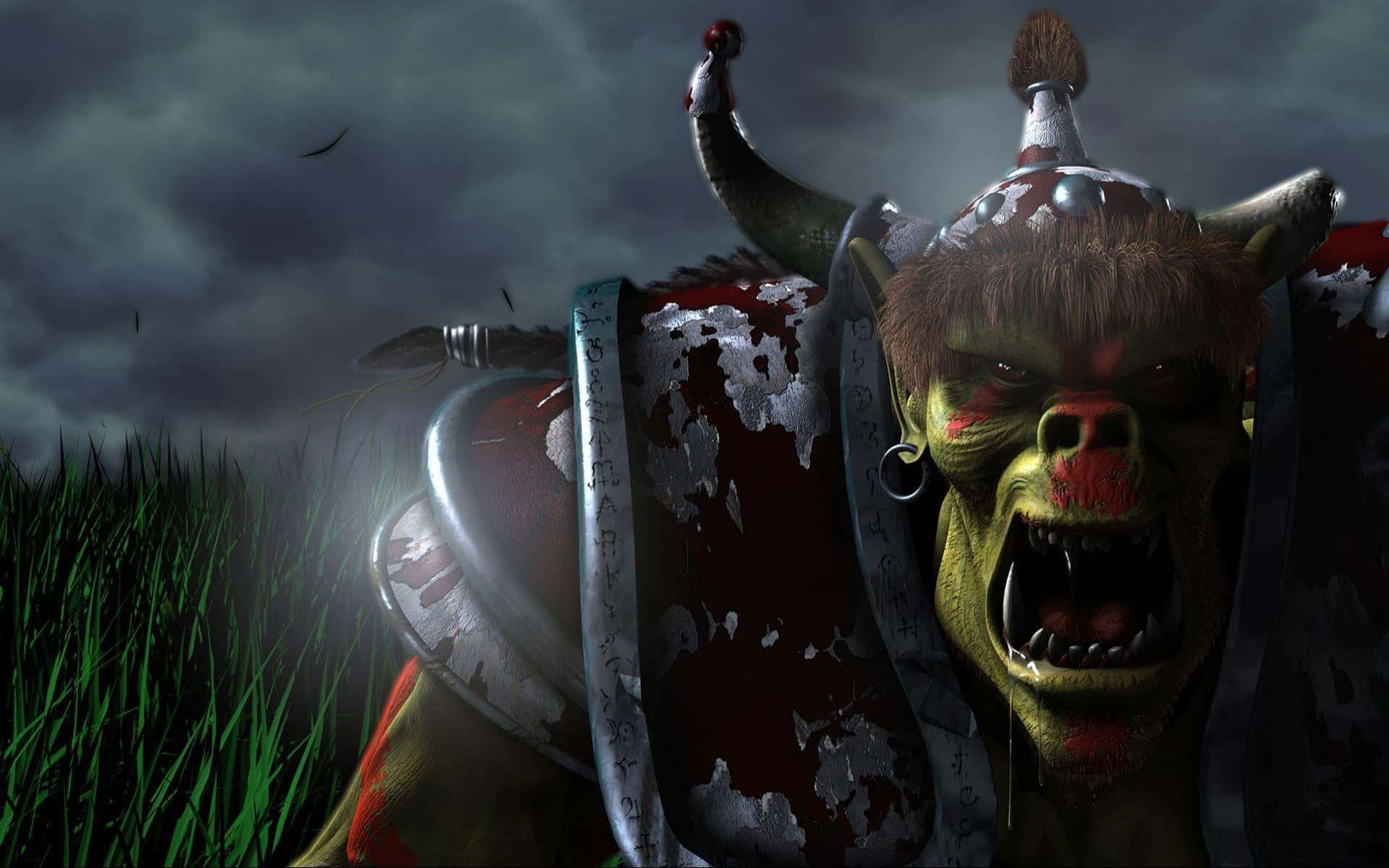 World of Warcraft Cataclysm, green orc warrior, horns, Full HD Desktop Wallpaper