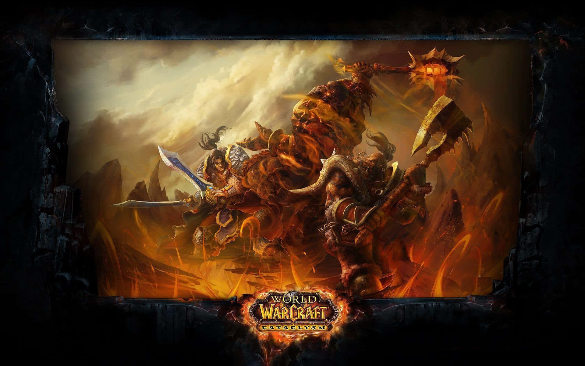 World of Warcraft Cataclysm, fiery battle, armored warriors, Full HD Desktop Wallpaper