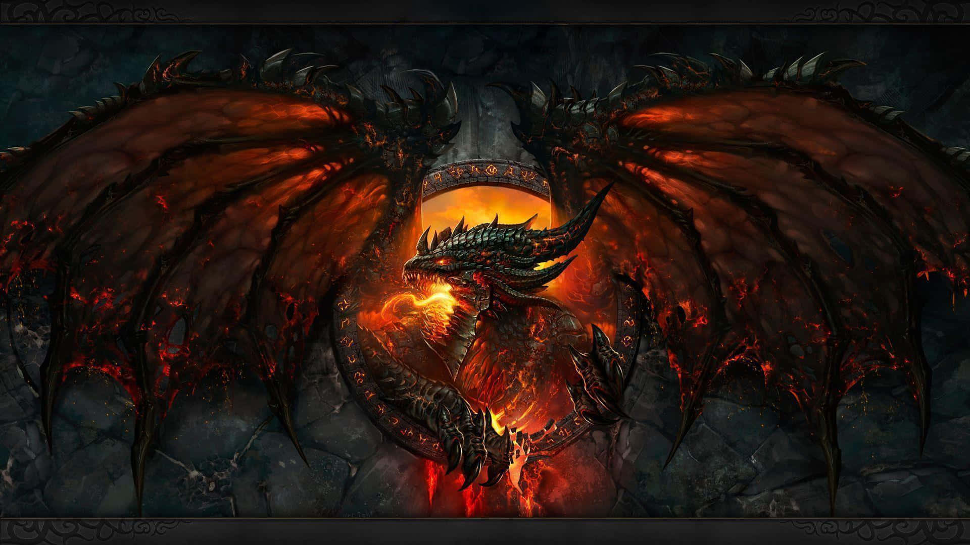 World of Warcraft Cataclysm, fiery dragon, spiked wings, Full HD Desktop Wallpaper