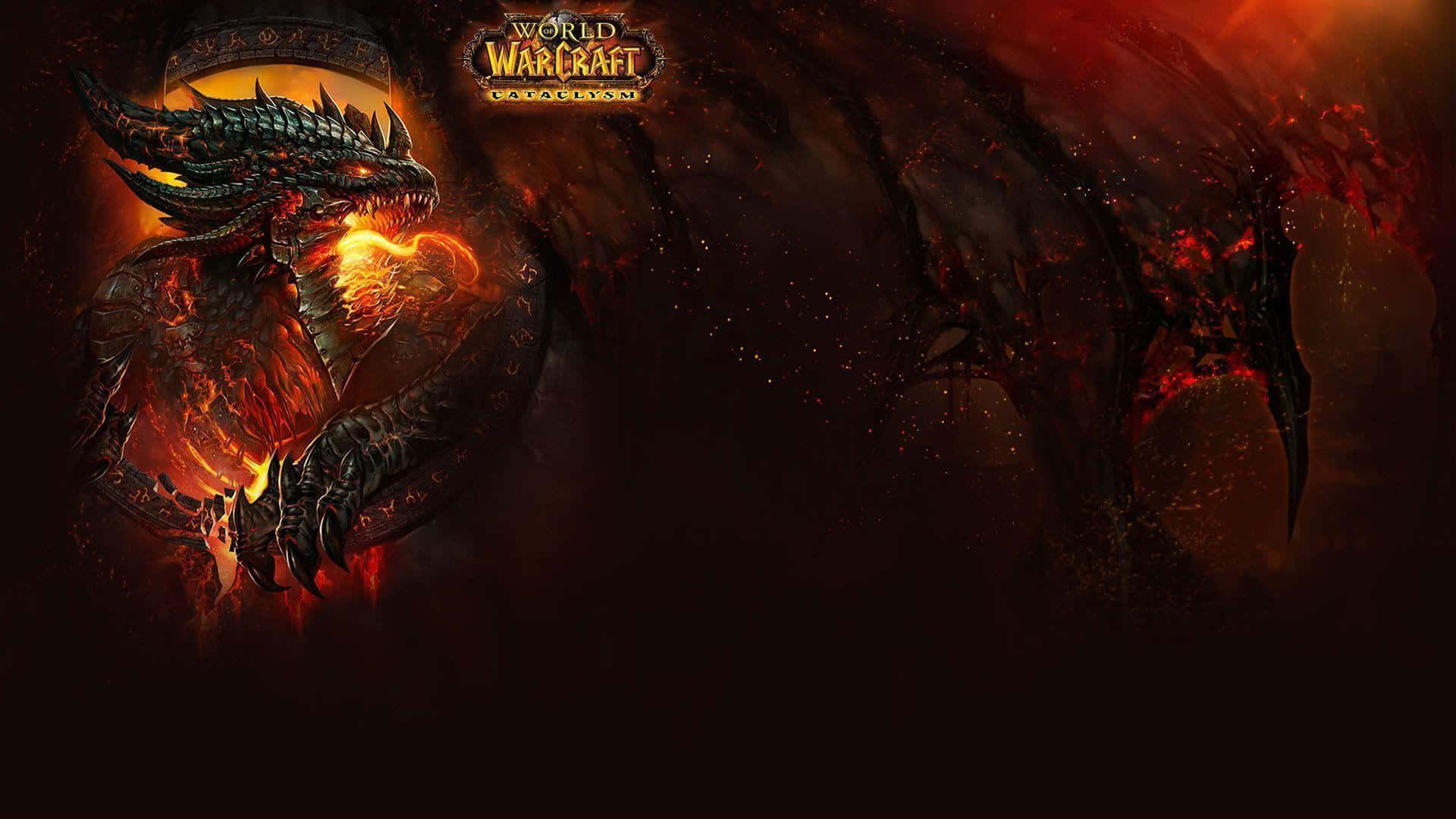 World of Warcraft Cataclysm, dark dragon, glowing orange eyes, Full HD Desktop Wallpaper