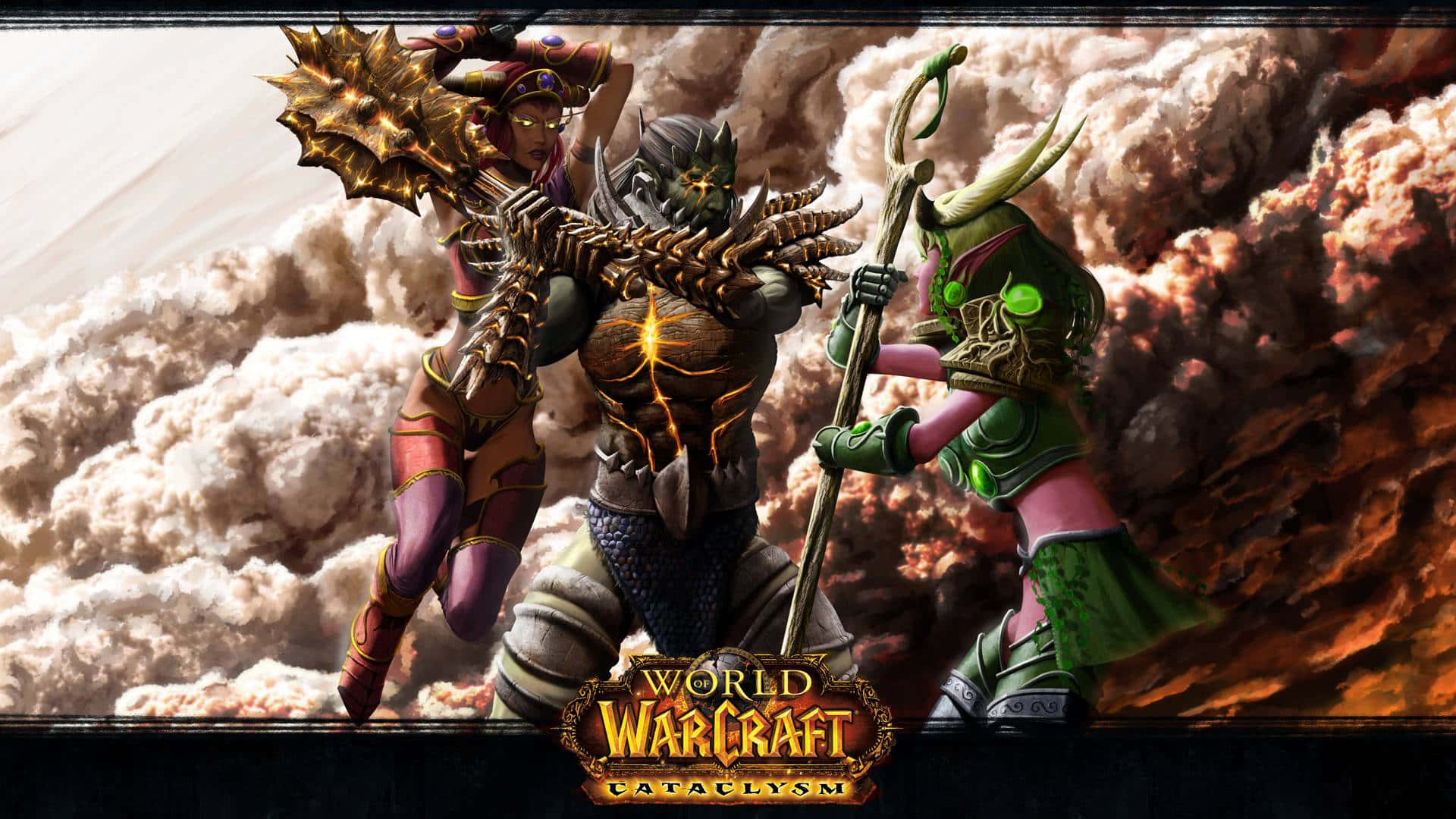 World of Warcraft Cataclysm, fantasy warriors, stormy sky, Full HD Desktop Wallpaper