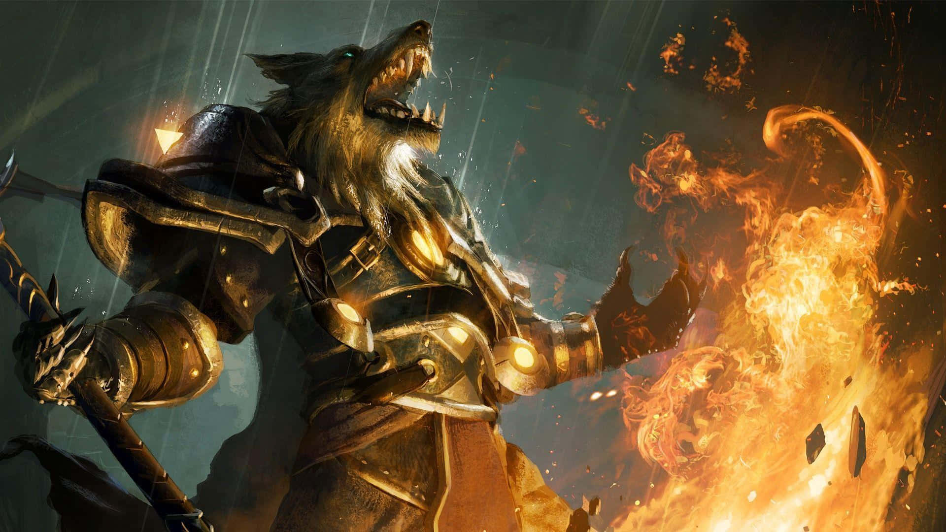World of Warcraft Cataclysm, armored werewolf, fiery magic, Full HD Desktop Wallpaper