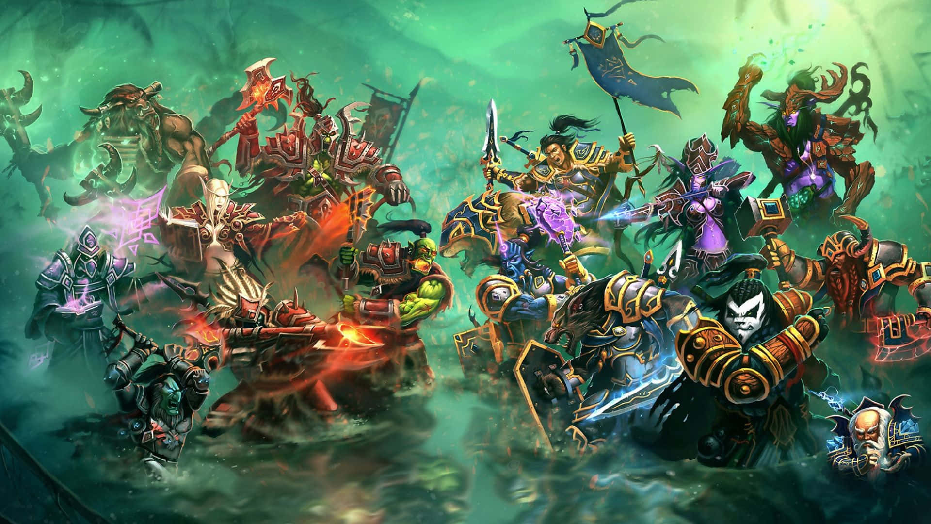 World of Warcraft, races, glowing green mist, Full HD Desktop Wallpaper
