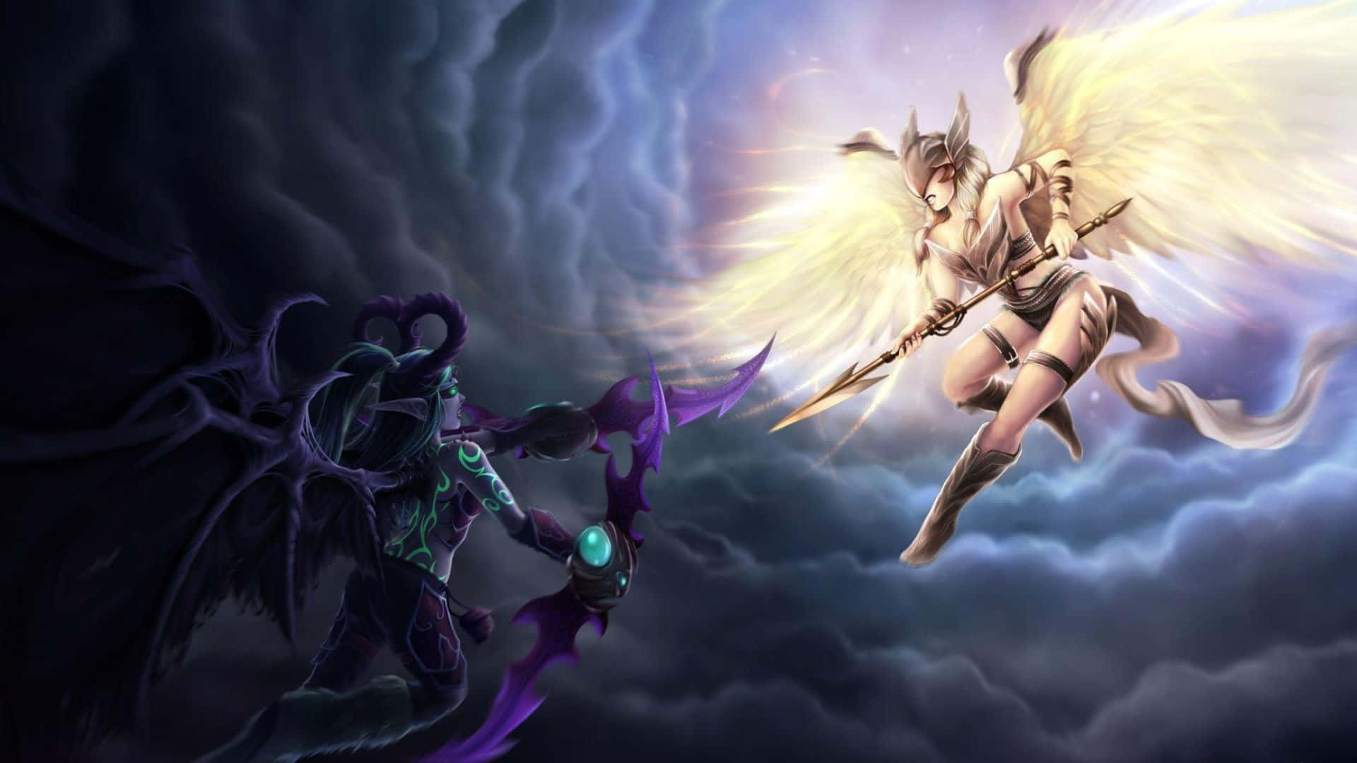 Demon Hunter, World of Warcraft, glowing wings, Full HD Desktop Wallpaper
