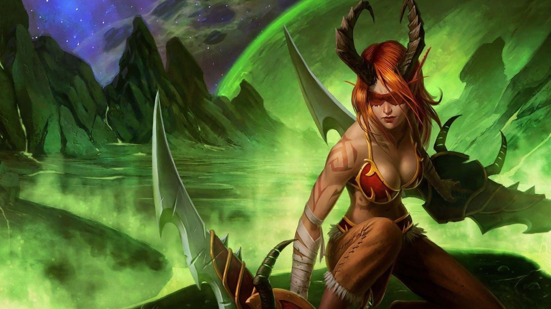 World of Warcraft, Demon Hunter, red-haired demoness, Full HD Desktop Wallpaper