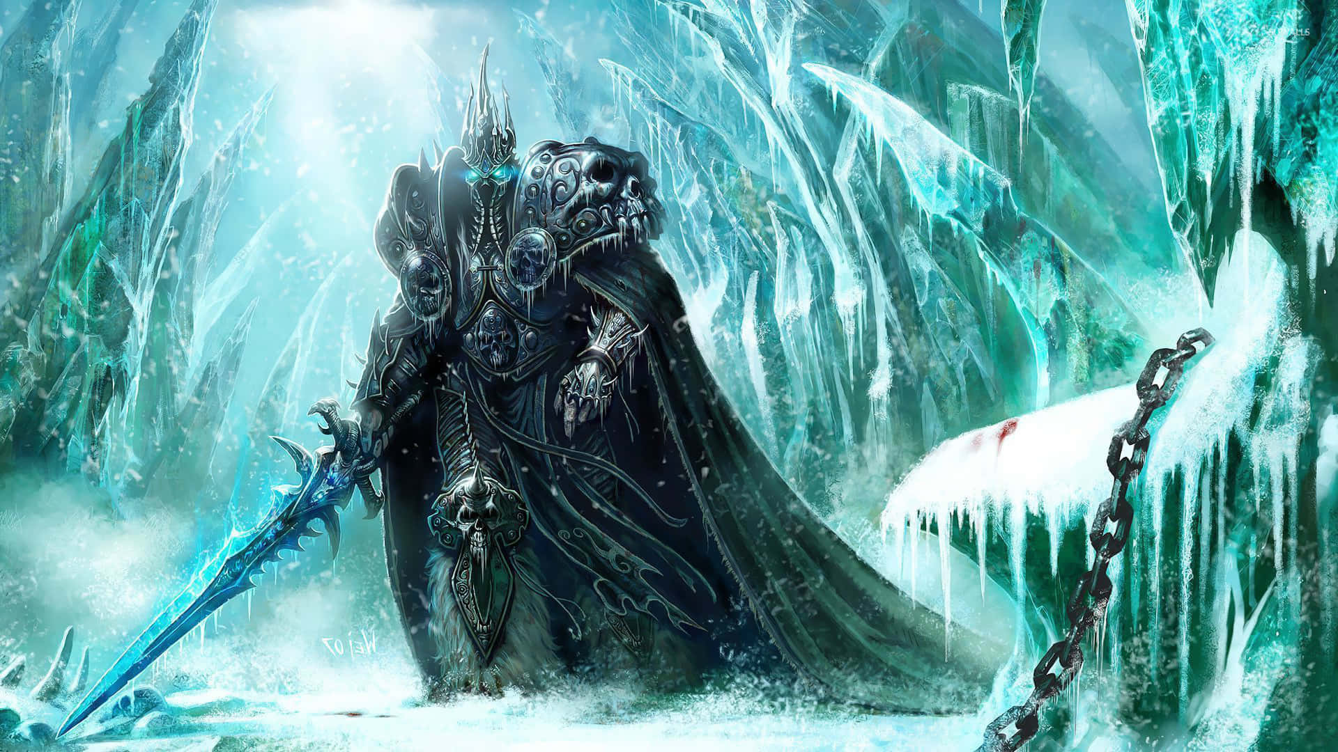 World of Warcraft, blue sword, icy spires, Full HD Desktop Wallpaper