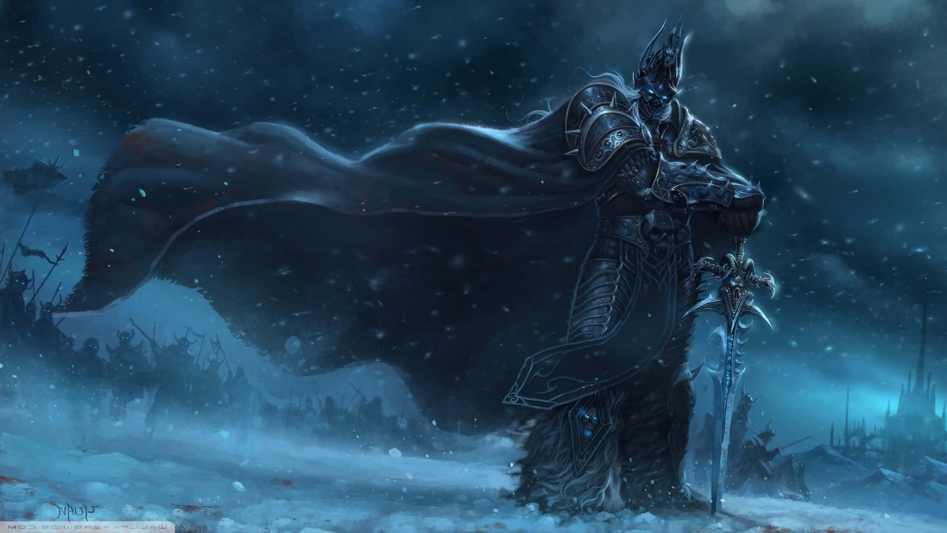 World Of Warcraft, dark armored figure, glowing blue eyes, Full HD Desktop Wallpaper