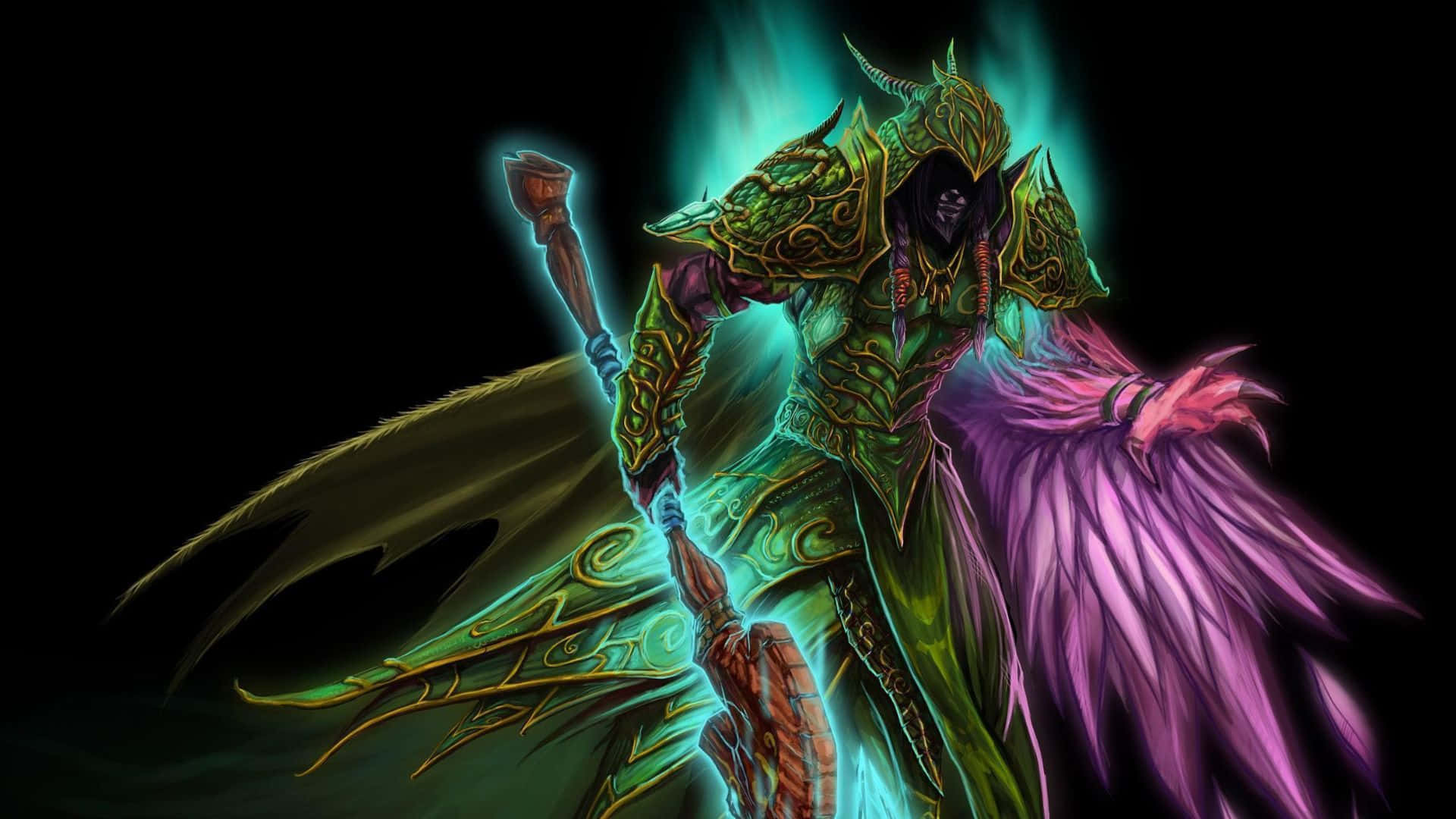 World Of Warcraft Druid, green armor, glowing staff, Full HD Desktop Wallpaper
