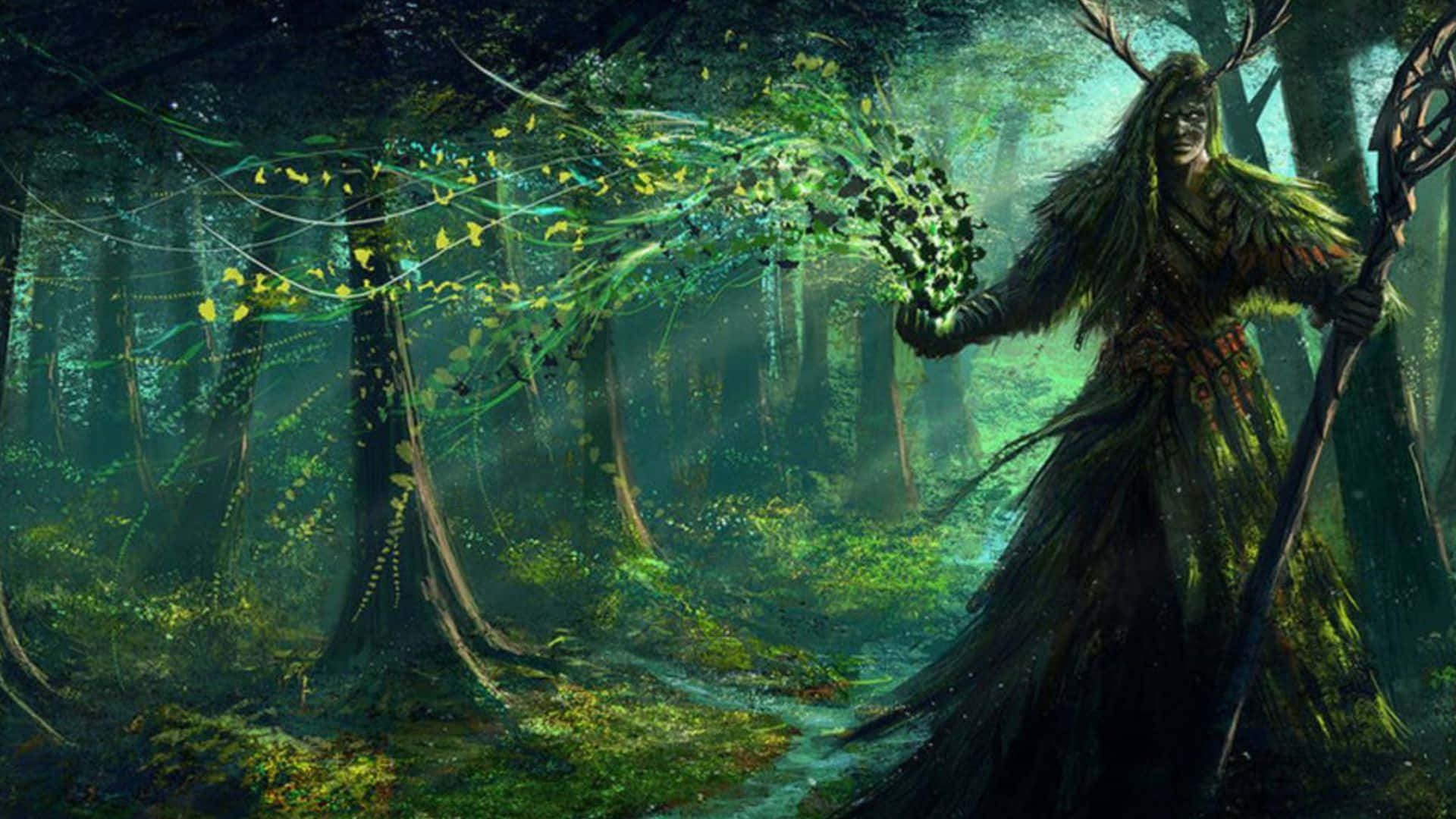 World of Warcraft Druid, mystical forest, antlers, Full HD Desktop Wallpaper