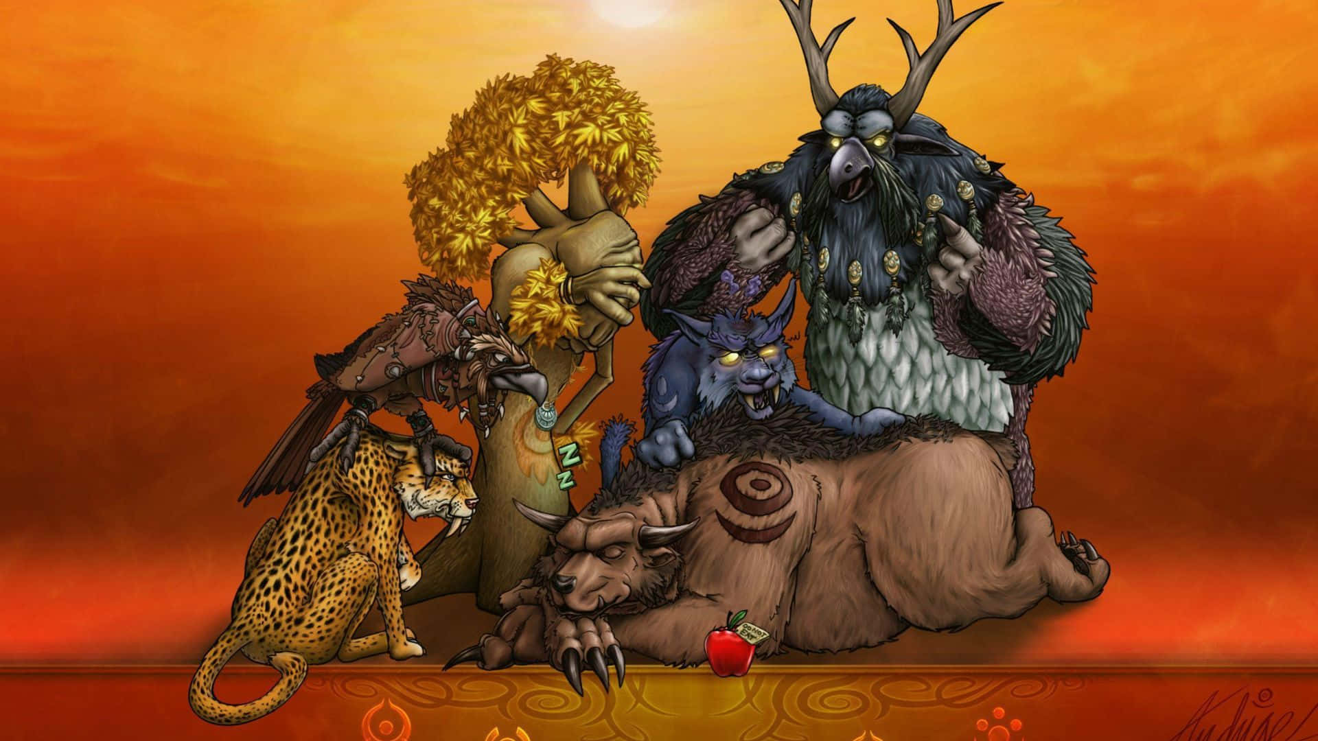 World Of Warcraft, Druid, golden leaves, Full HD Desktop Wallpaper
