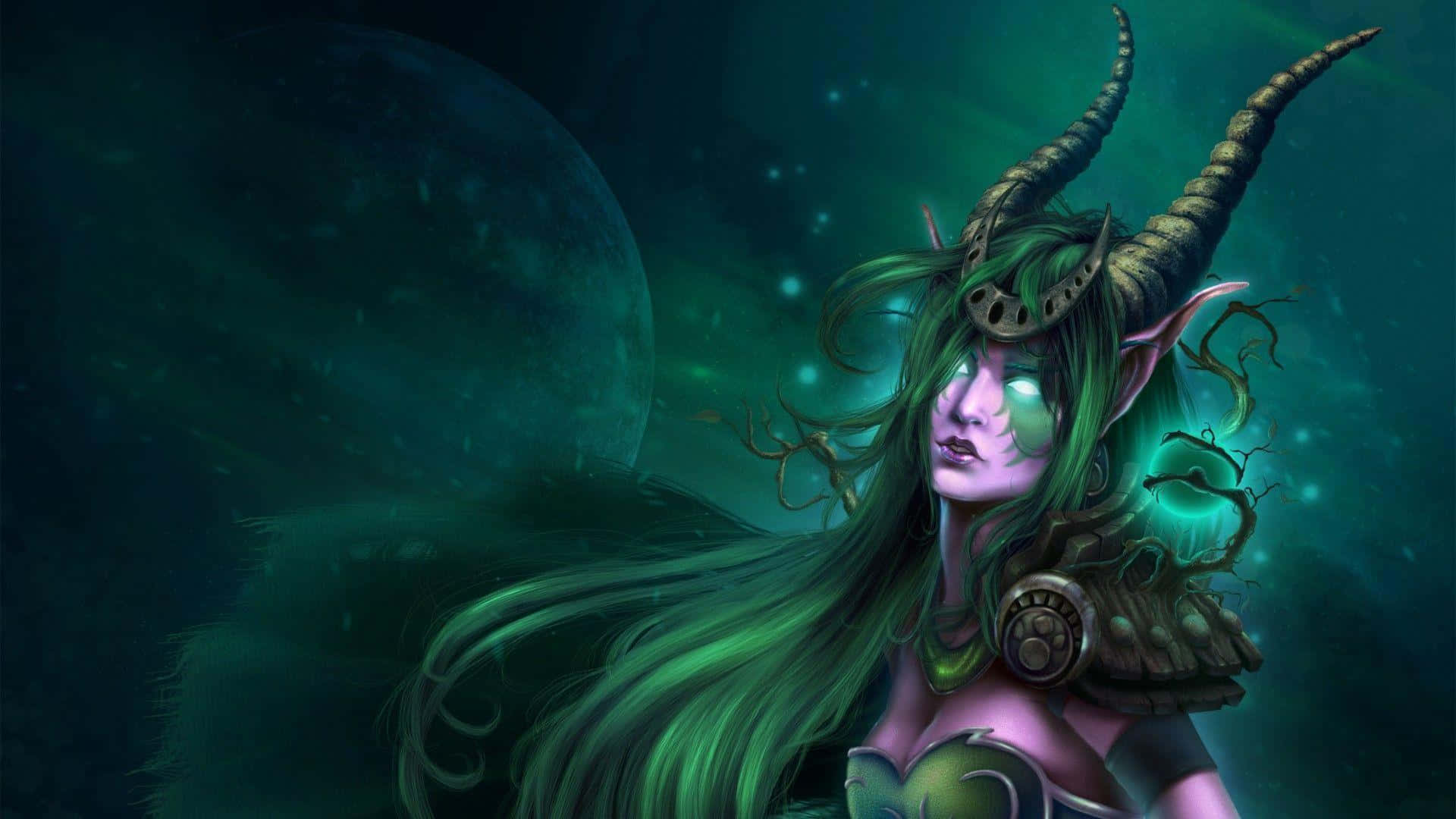 World Of Warcraft Druid, mystical green-haired elf, glowing eyes, Full HD Desktop Wallpaper