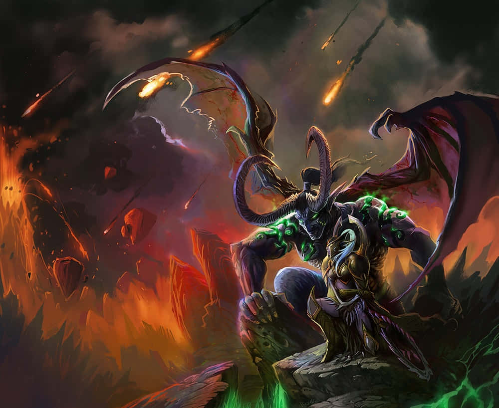 World of Warcraft, demonic figure, glowing green eyes, SD Desktop Wallpaper