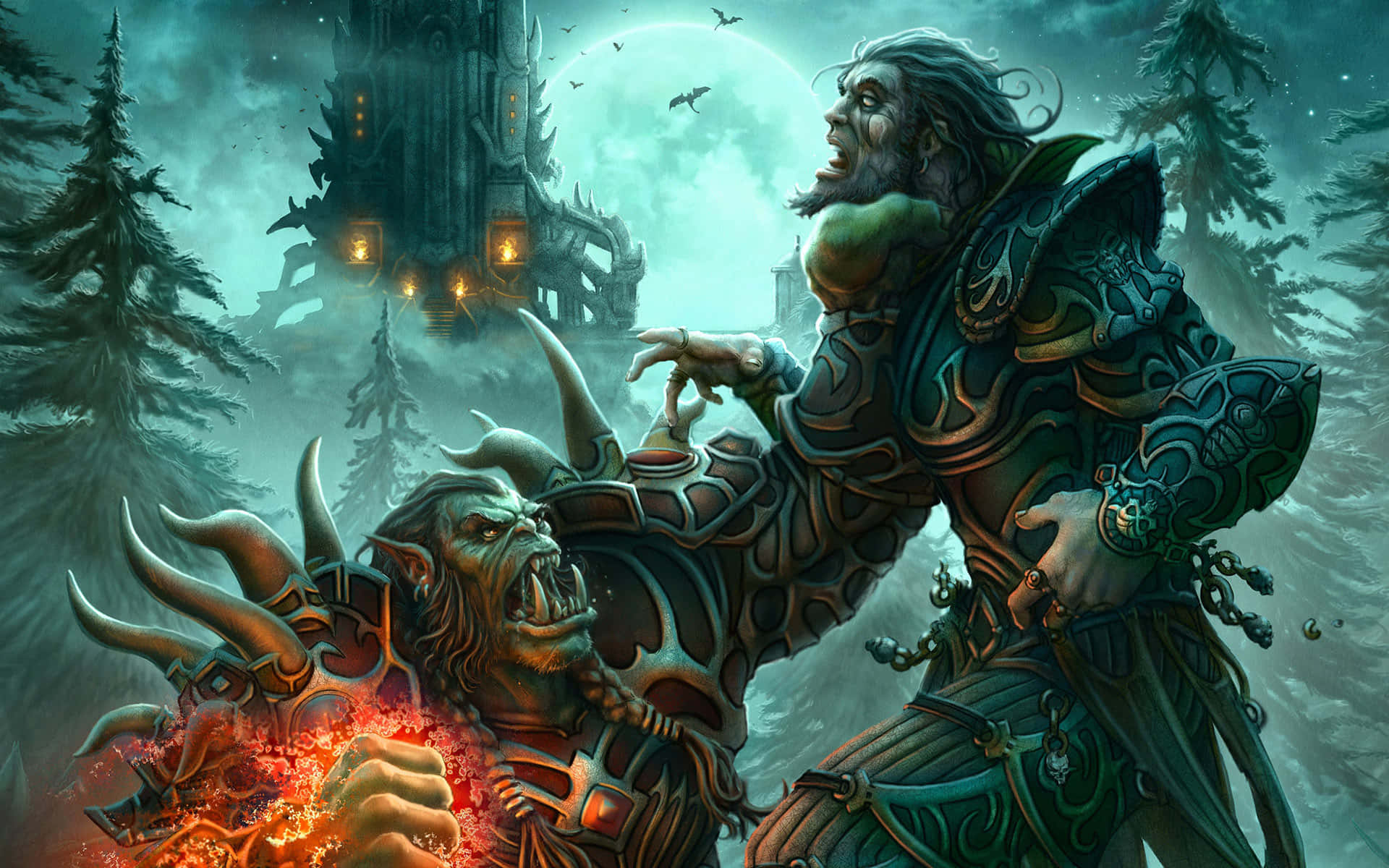 World of Warcraft, orc warrior, fiery demon, Full HD Desktop Wallpaper