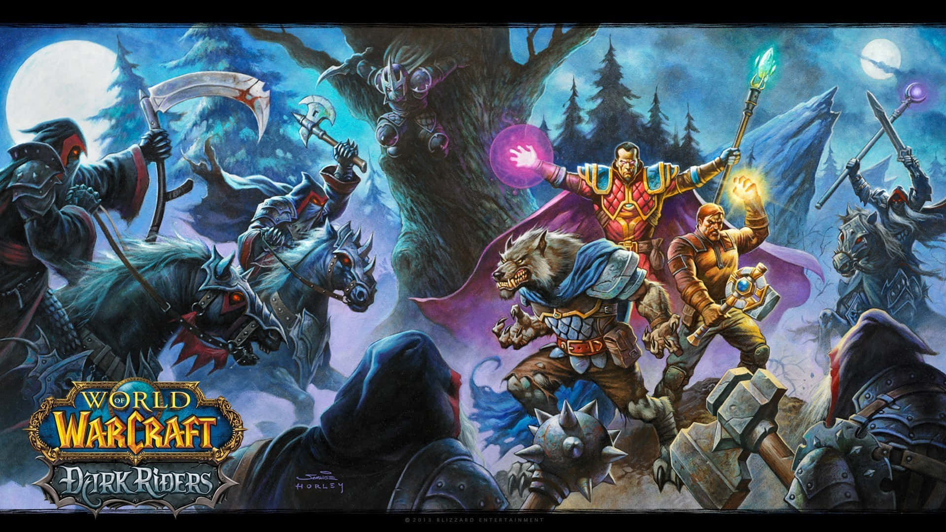 World Of Warcraft, Warrior, full moon, Full HD Desktop Wallpaper