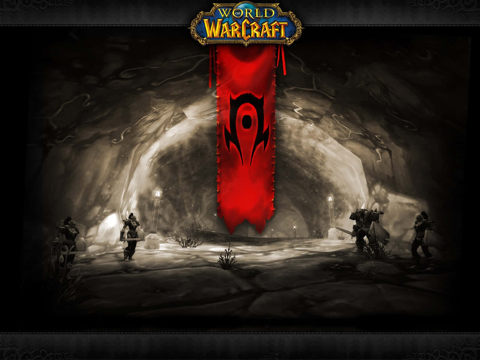 World of Warcraft Horde, red banner, black emblem, HD Desktop Wallpaper
