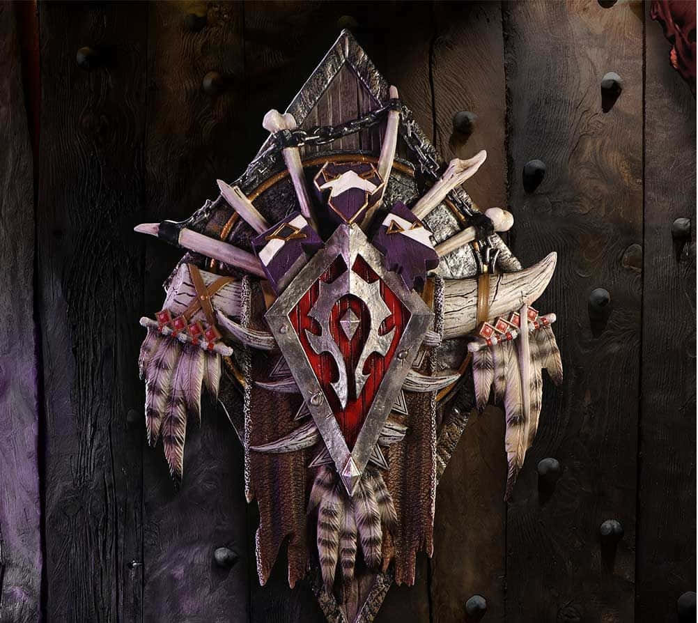 World of Warcraft Horde, ornate shield, red tribal emblem, SD Desktop Wallpaper