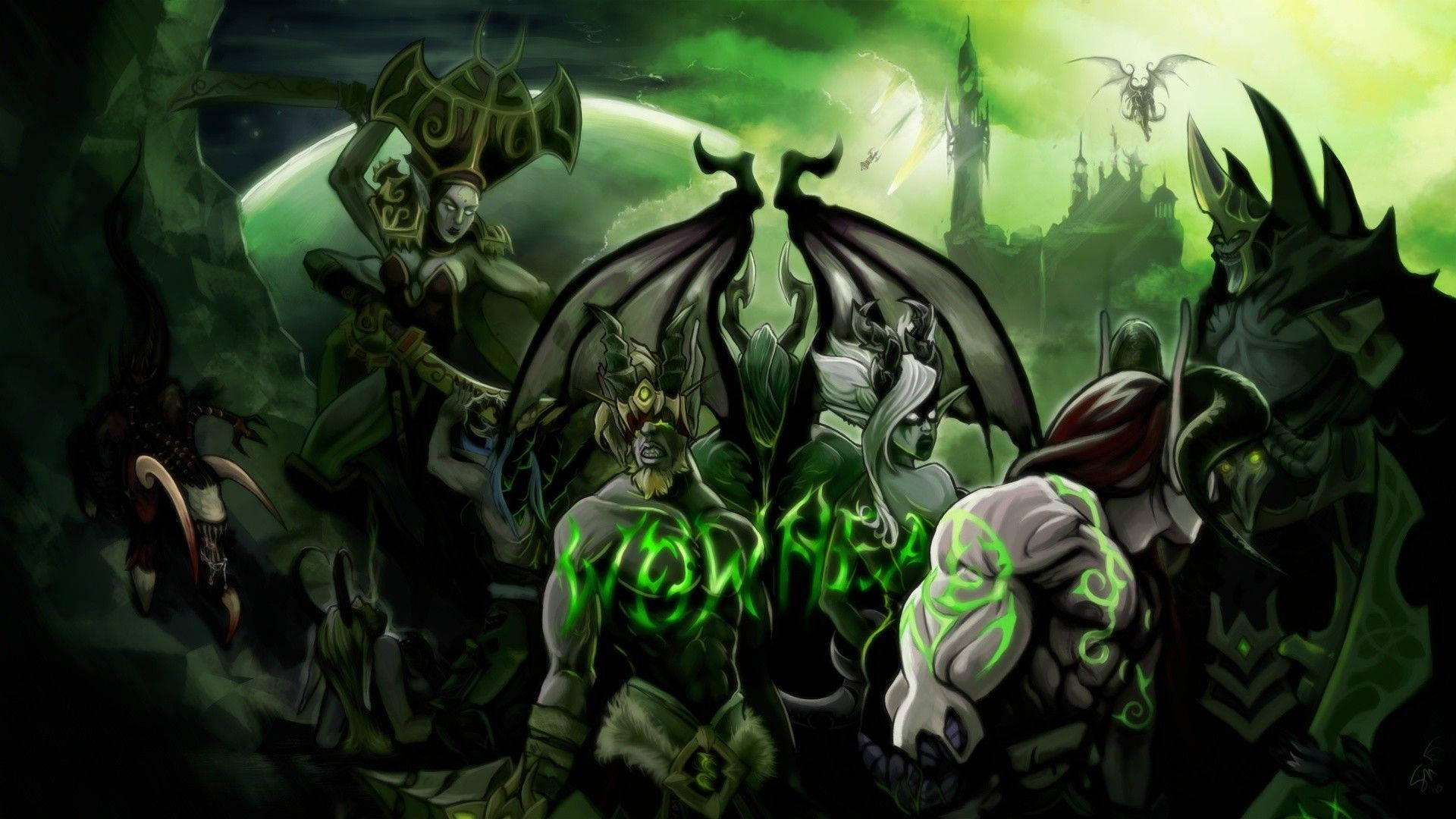 World of Warcraft Legion, glowing green runes, haunted castle, Full HD Desktop Wallpaper