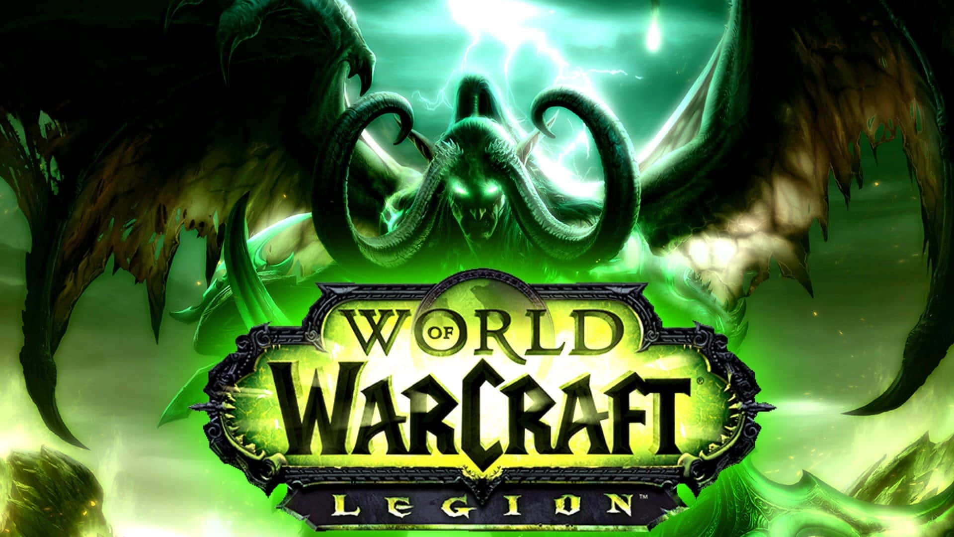 World of Warcraft Legion, green-skinned demon, glowing eyes, Full HD Desktop Wallpaper