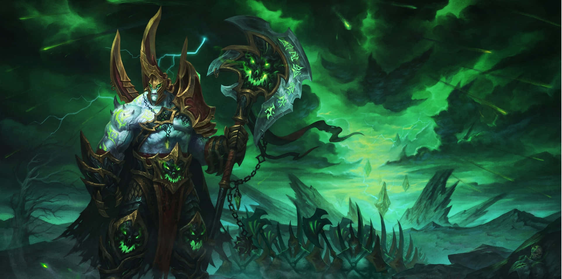 World of Warcraft Legion, demon lord, glowing green eyes, Full HD Desktop Wallpaper