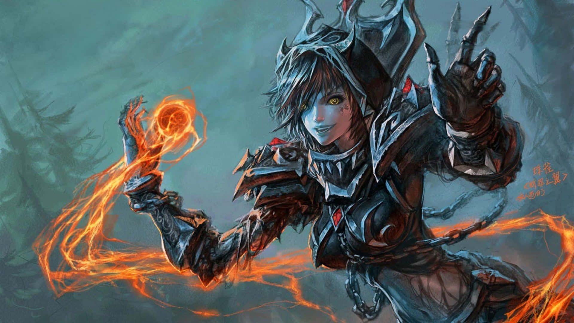 Warcraft 2, Fire Mage, glowing yellow eyes, Full HD Desktop Wallpaper